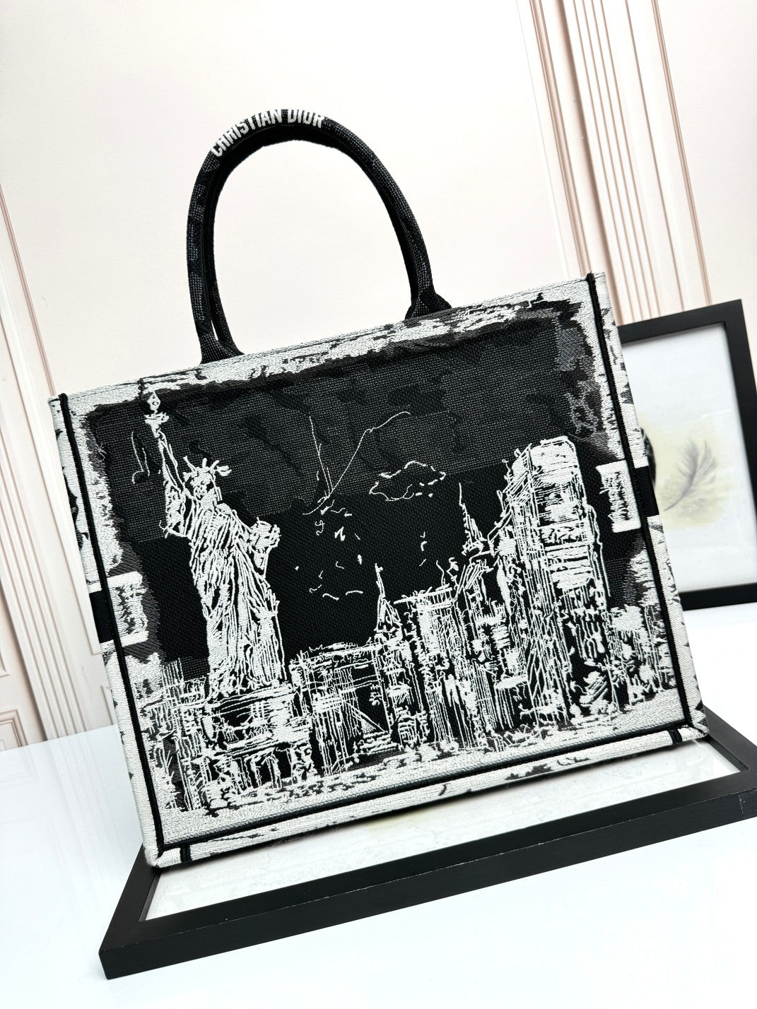 Christian Dior Large Book Tote Bag Black and White New York City Embroidery