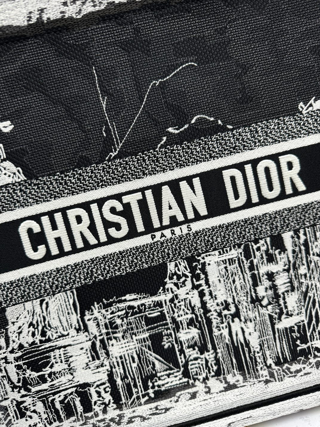 Christian Dior Book Tote - Black and White City Skyline Canvas Bag