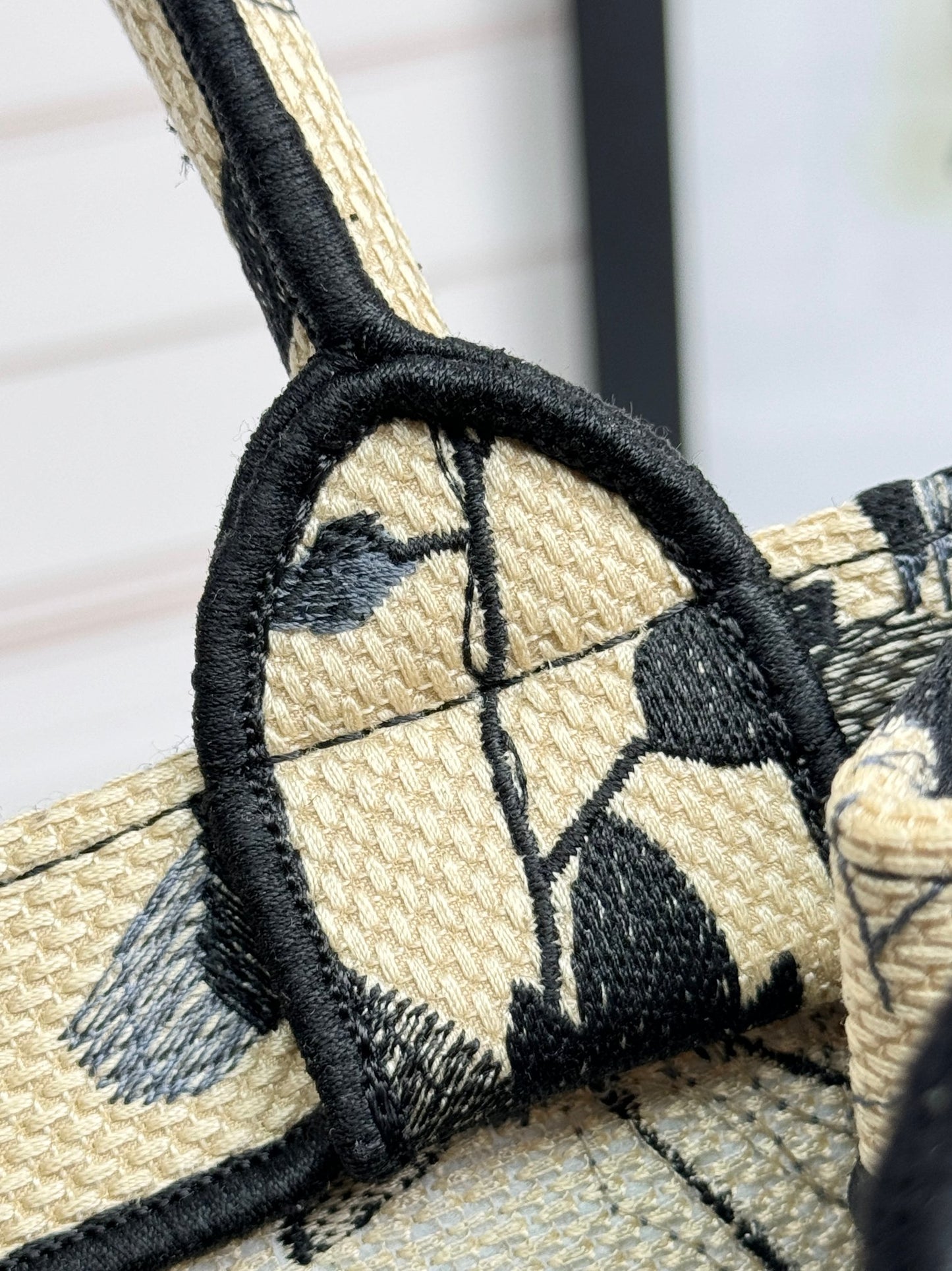 Christian Dior Medium Book Tote - Black and Beige Floral Embroidered Canvas