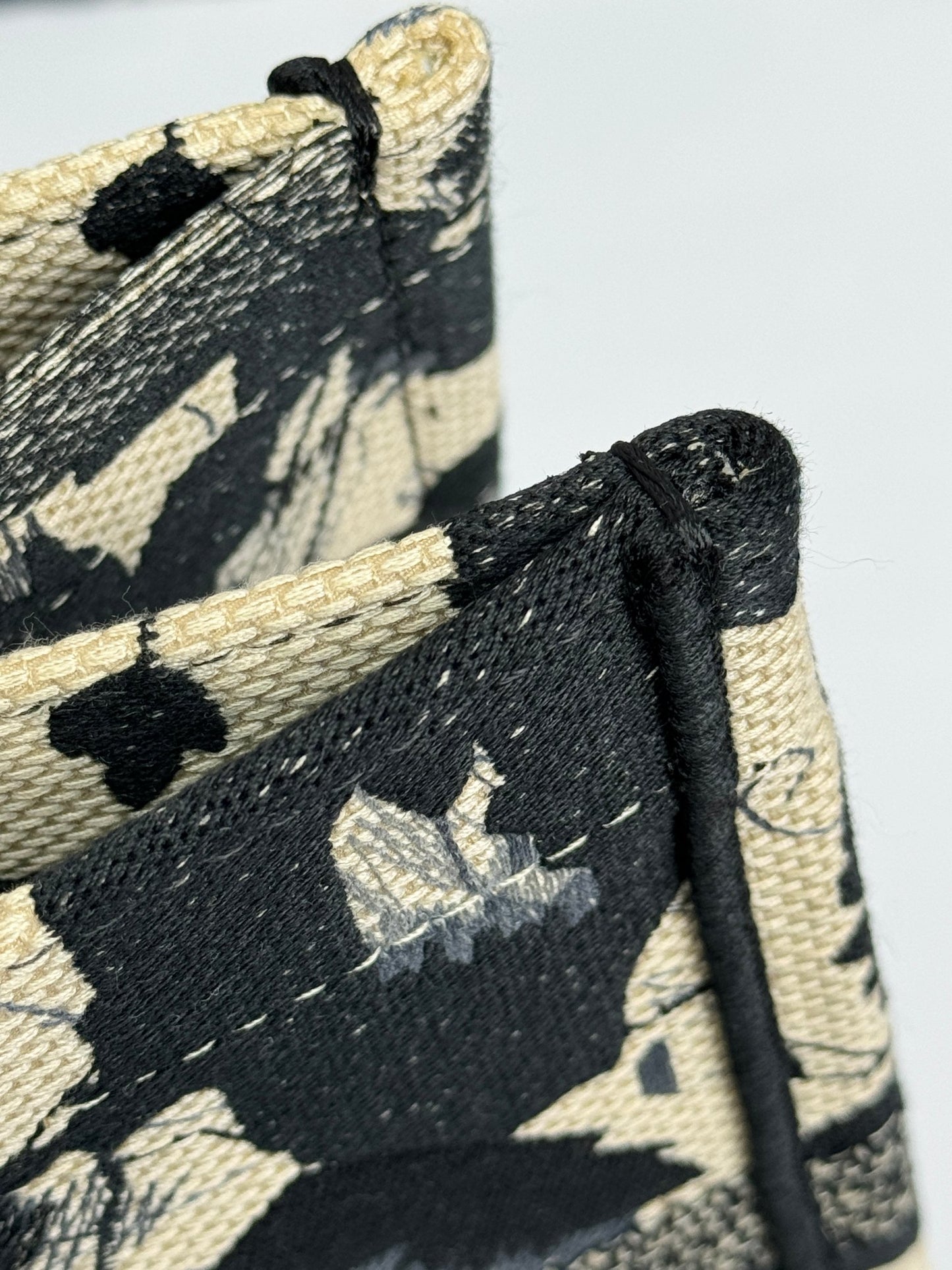 Christian Dior Medium Book Tote - Black and White Floral Embroidered Canvas