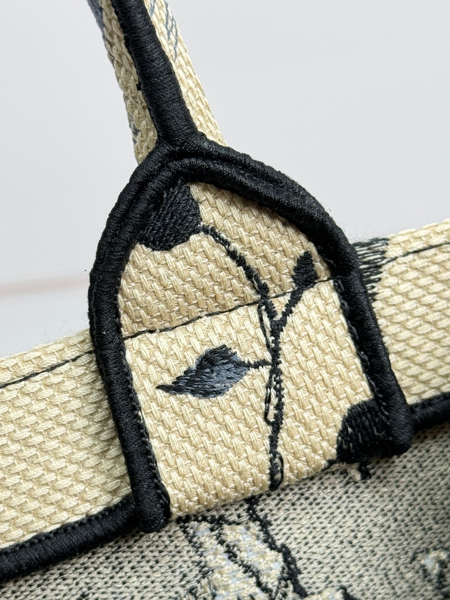 Christian Dior Medium Book Tote - Black and Beige Floral Embroidered Canvas