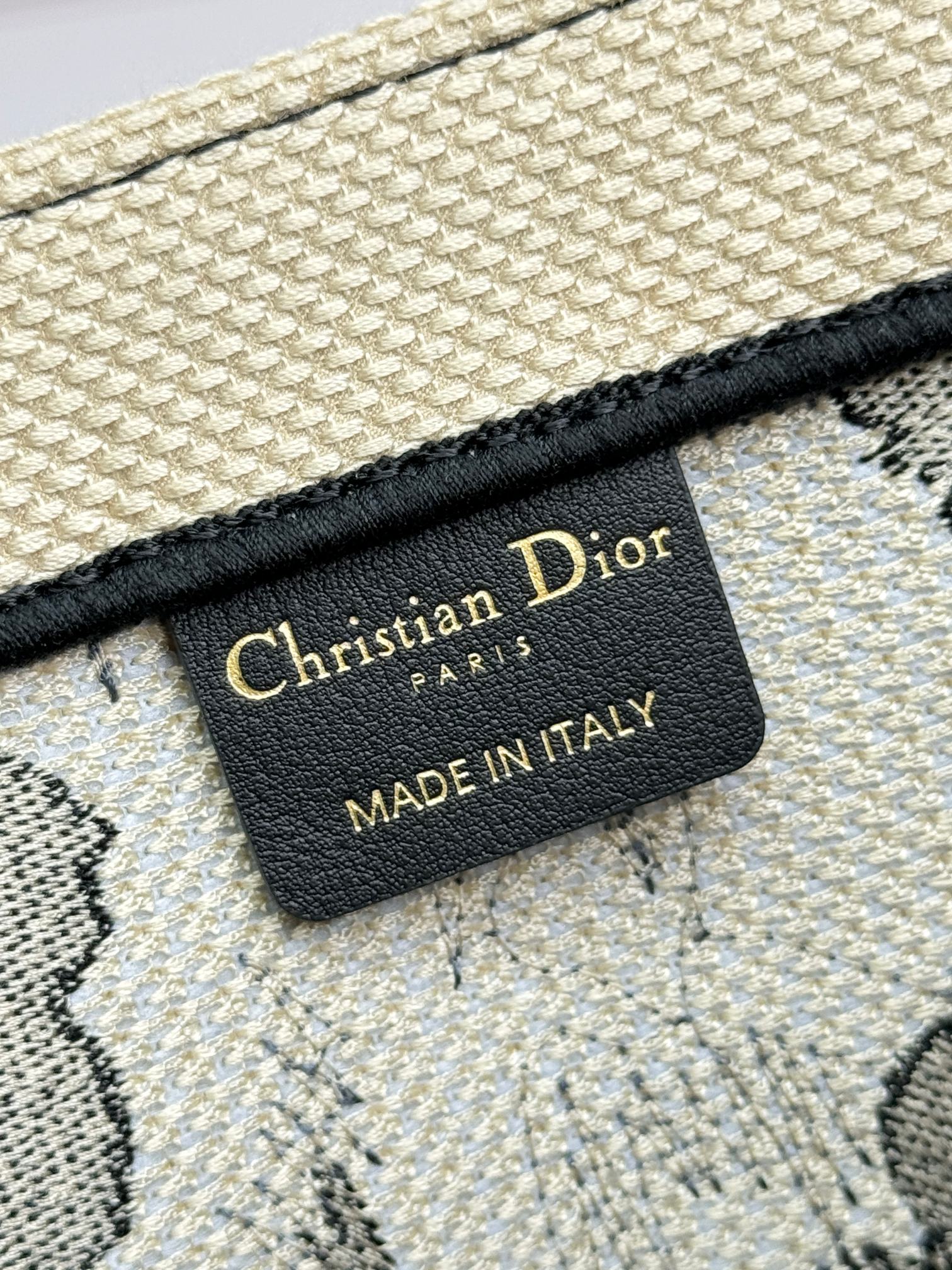 Christian Dior Medium Book Tote - Black and Beige Floral Embroidered Canvas