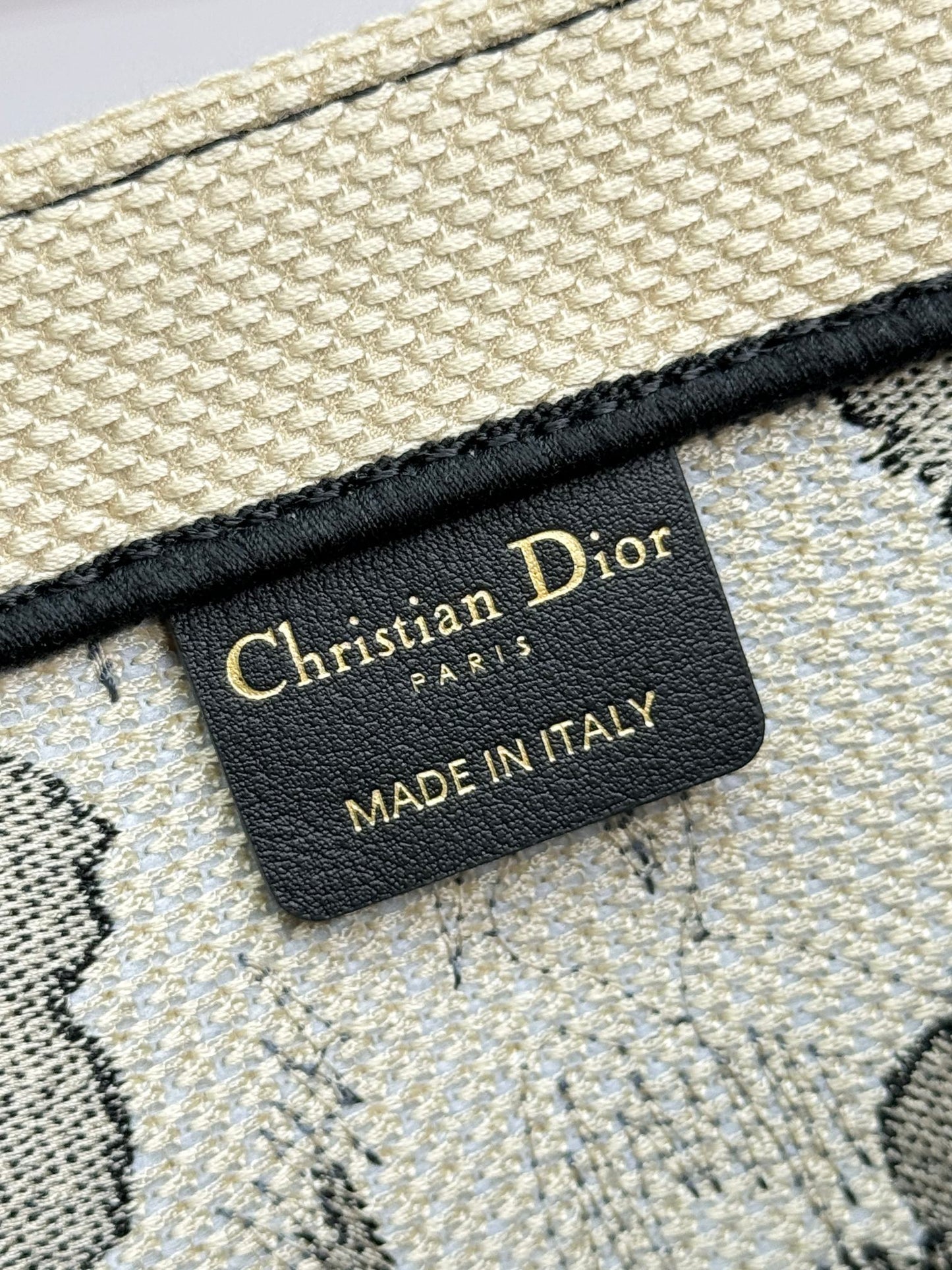 Christian Dior Medium Book Tote - Black and White Floral Embroidered Canvas