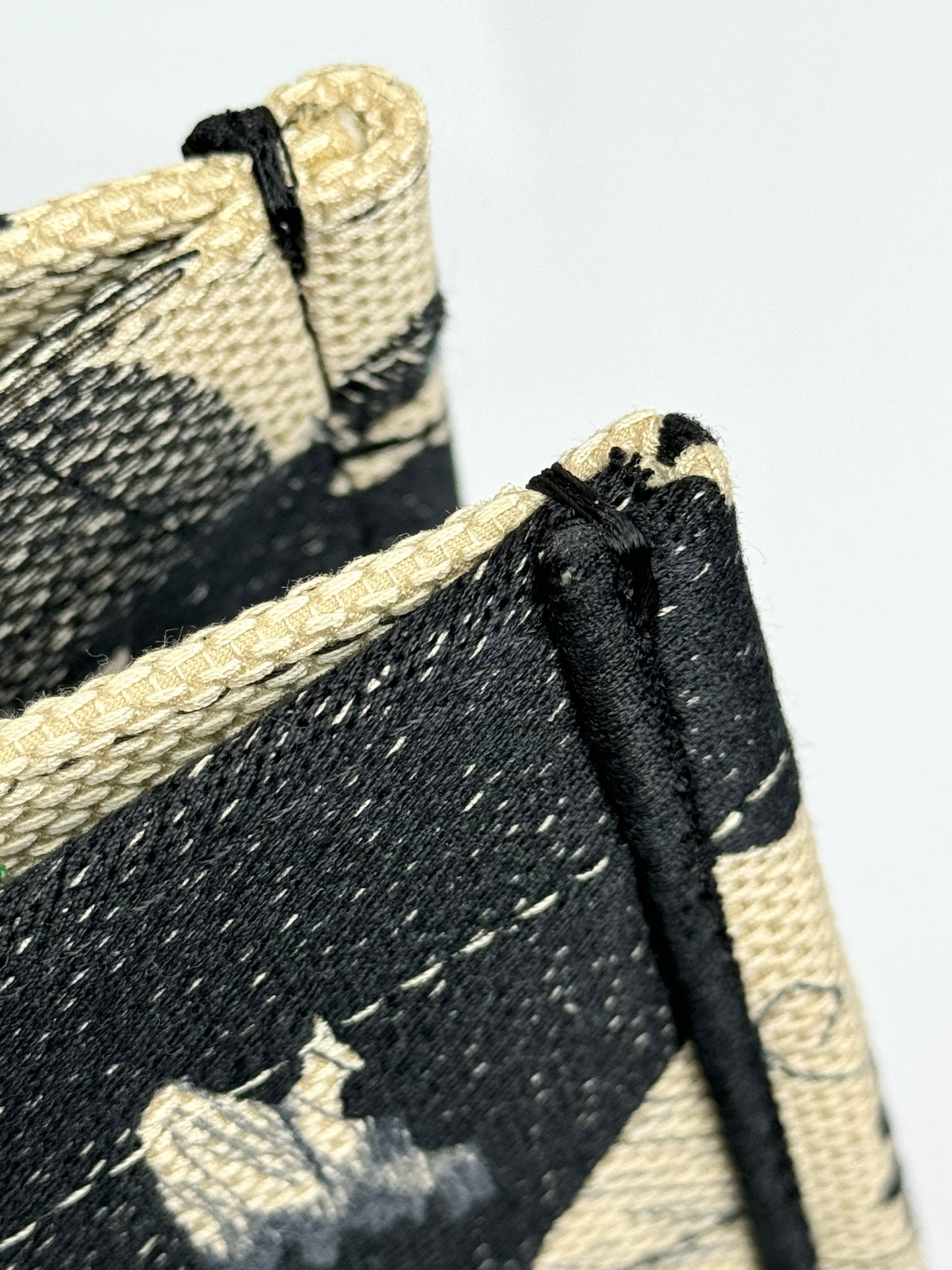 Christian Dior Book Tote Medium Black and Beige Floral Canvas Handbag