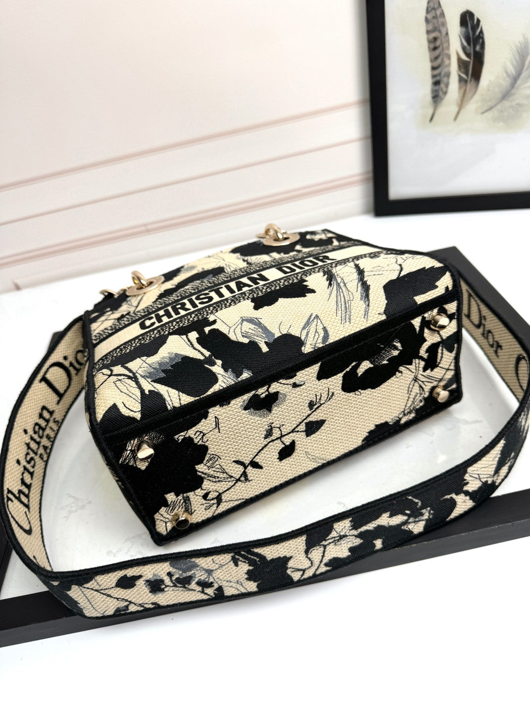 Christian Dior Medium Lady D-Lite Bag - Black & White Floral Embroidery