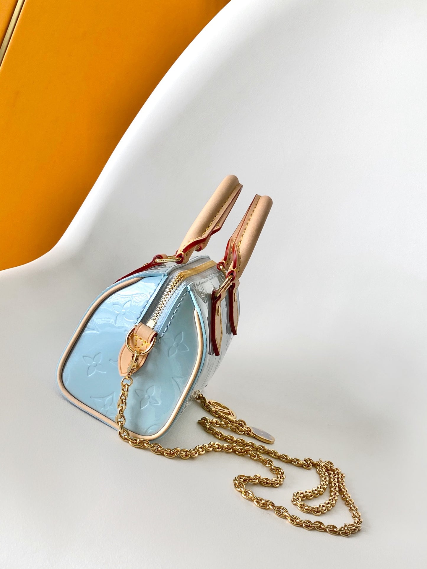 Louis Vuitton Nano Speedy Monogram Vernis Light Blue Patent Leather Handbag