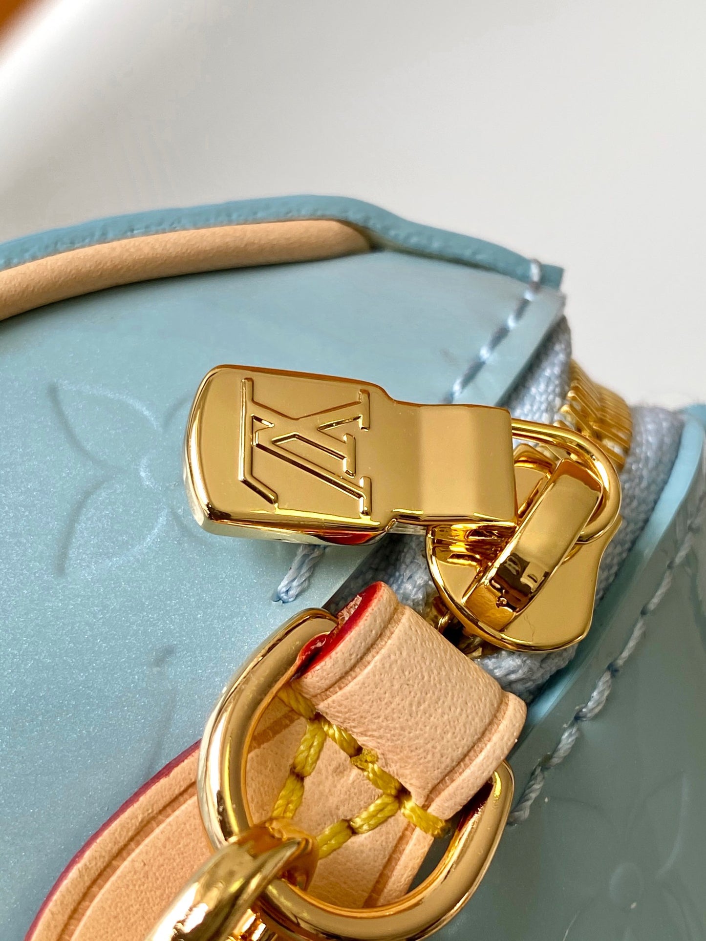 Louis Vuitton Nano Speedy Monogram Vernis Light Blue Patent Leather Handbag