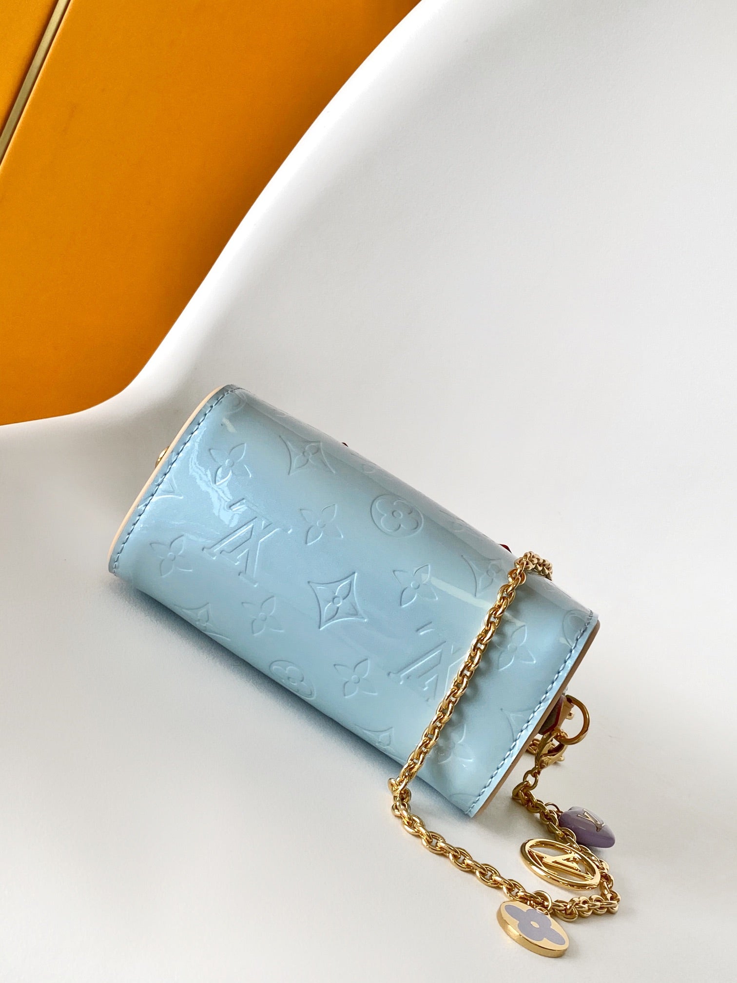 Louis Vuitton Nano Speedy Monogram Vernis Light Blue Patent Leather Handbag