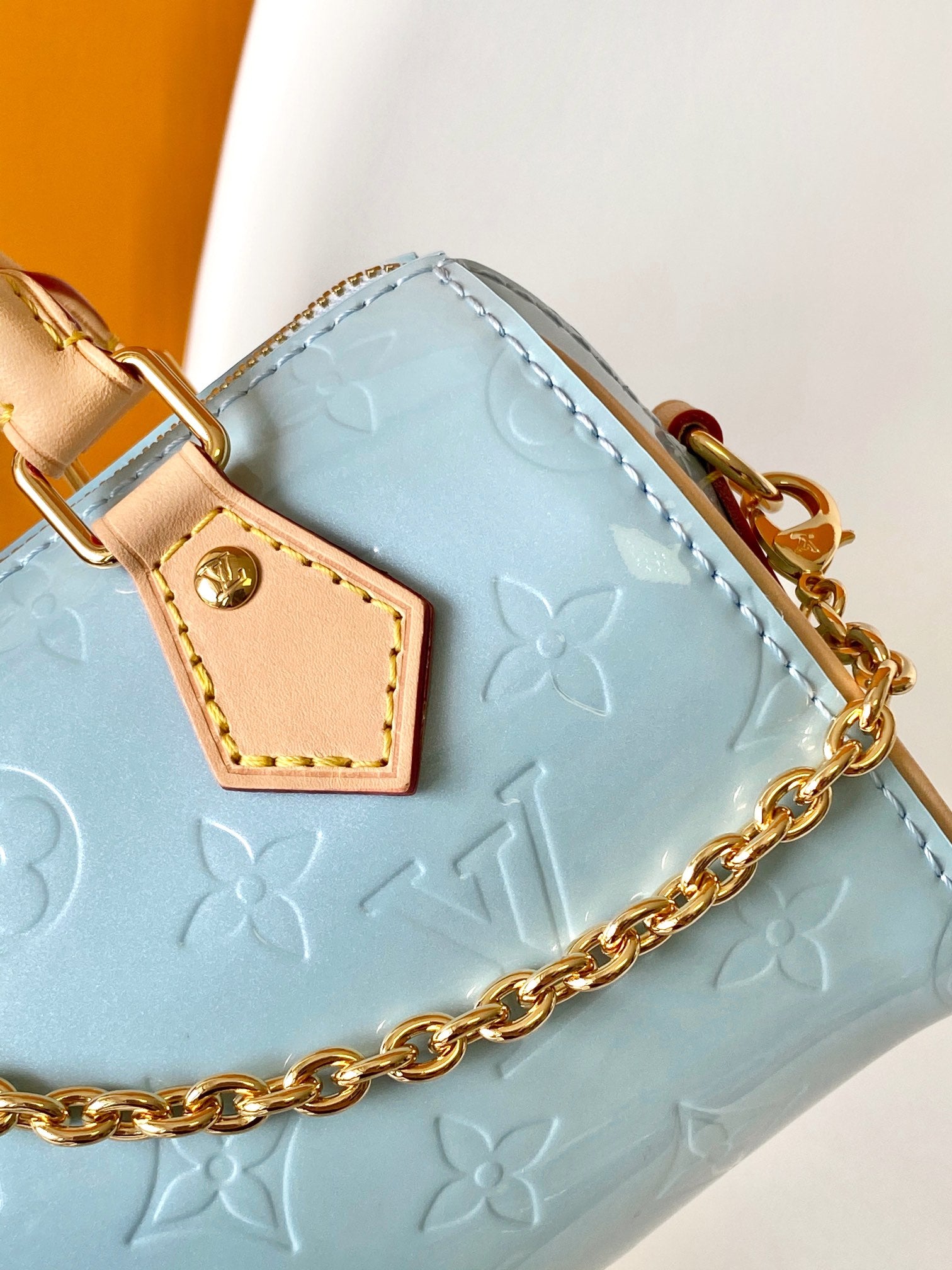 Louis Vuitton Nano Speedy Monogram Vernis Light Blue Patent Leather Handbag