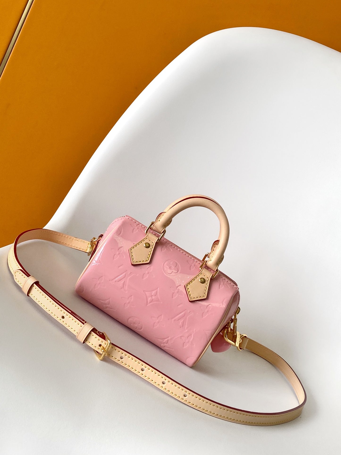 Louis Vuitton Pink Monogram Leather Nano Speedy Bag with Heart Charm