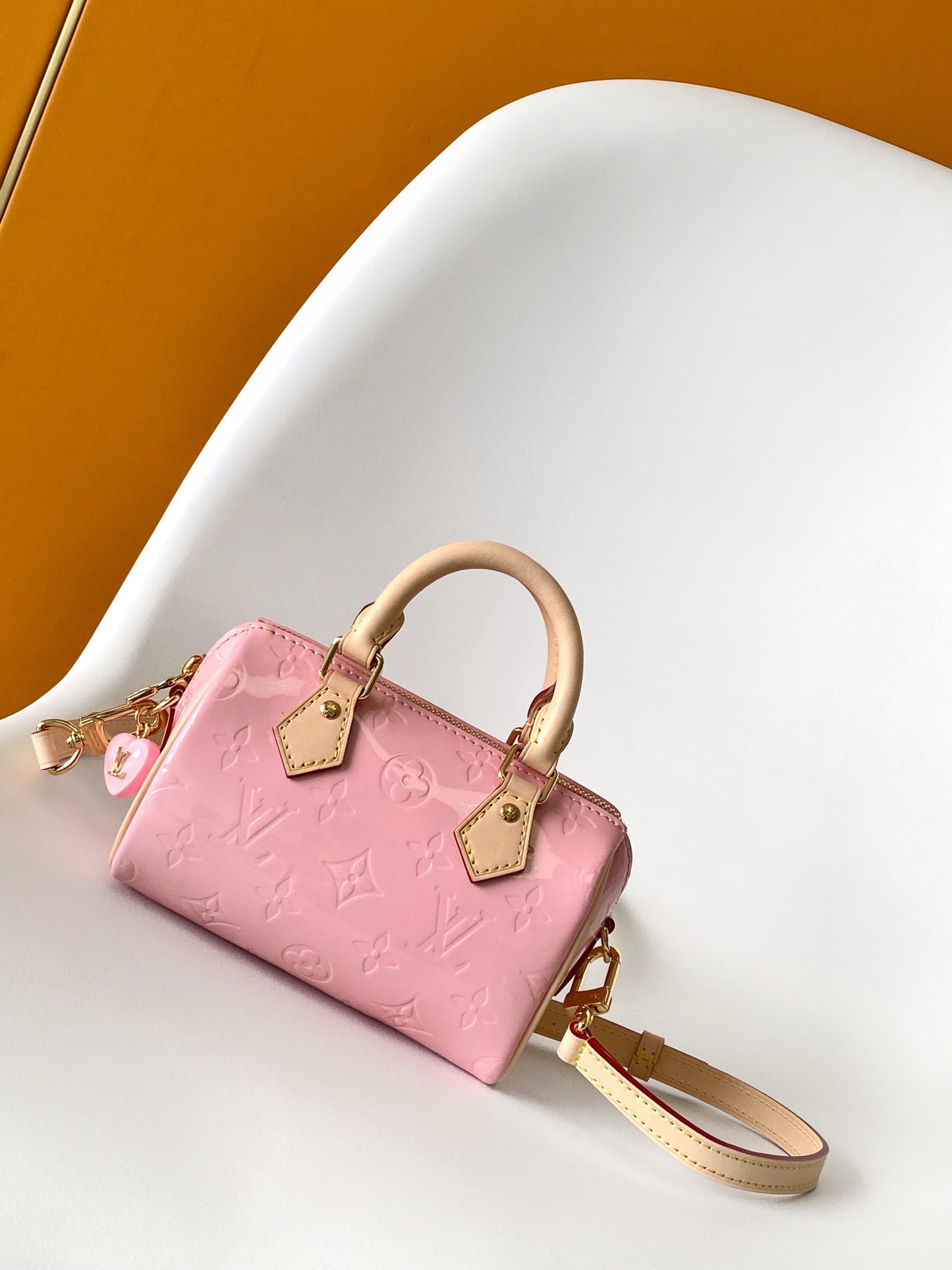 Louis Vuitton Pink Monogram Leather Nano Speedy Bag with Heart Charm
