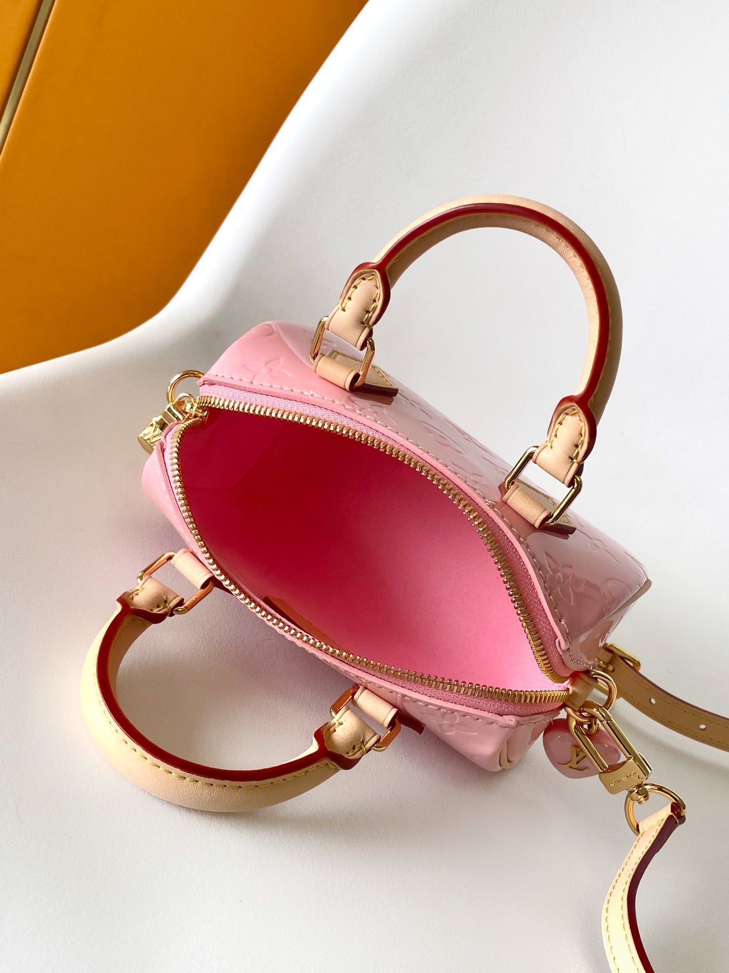 Louis Vuitton Pink Monogram Leather Nano Speedy Bag with Heart Charm
