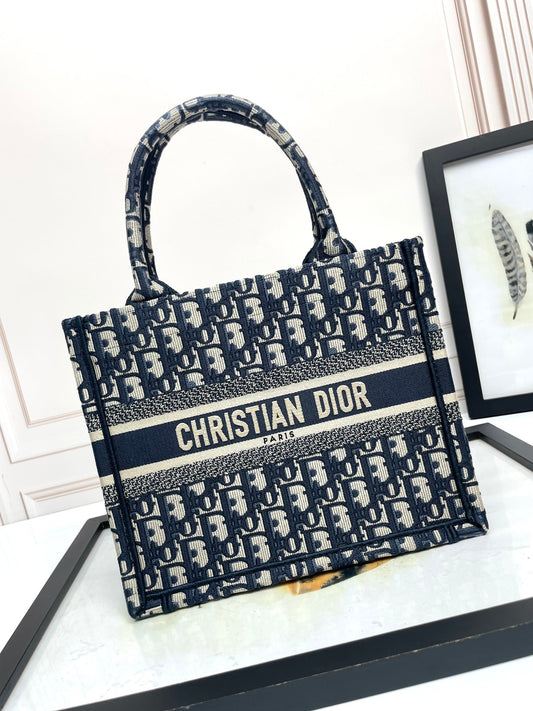 Christian Dior Blue Dior Oblique Embroidered Book Tote Bag