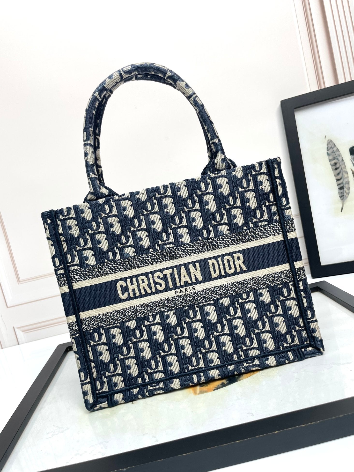 Christian Dior Book Tote Blue Dior Oblique Embroidery Bag