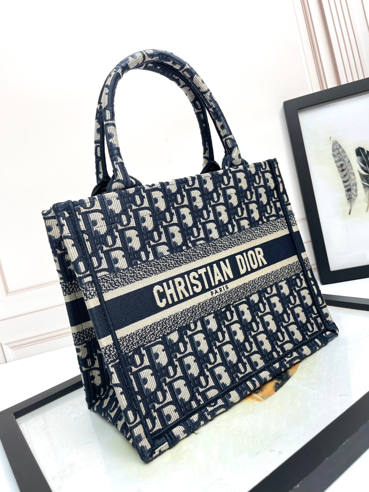 Christian Dior Blue Dior Oblique Embroidered Book Tote Bag