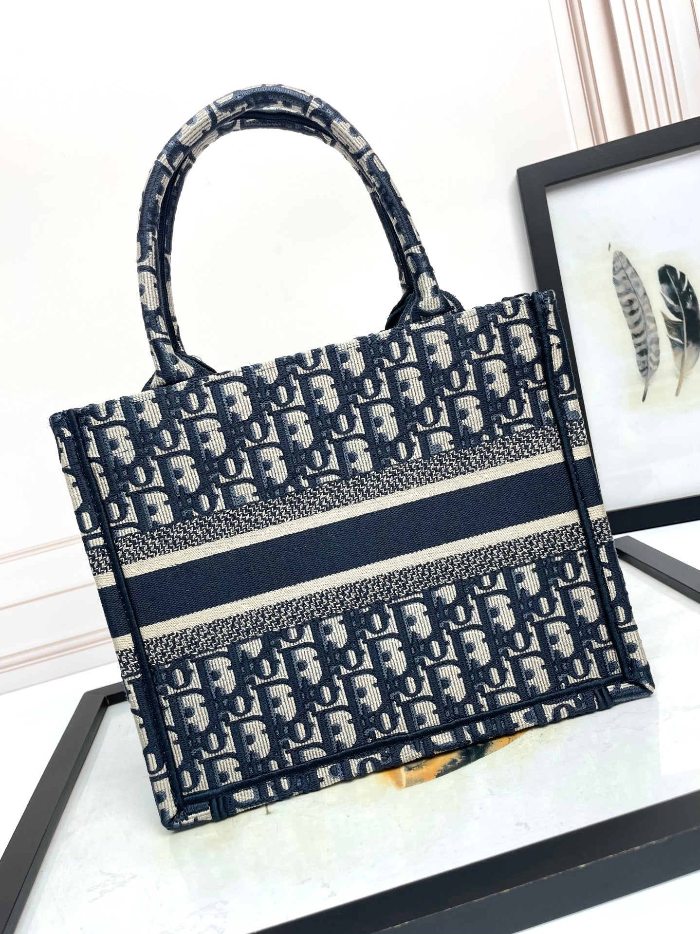Christian Dior Blue Dior Oblique Embroidered Book Tote Bag