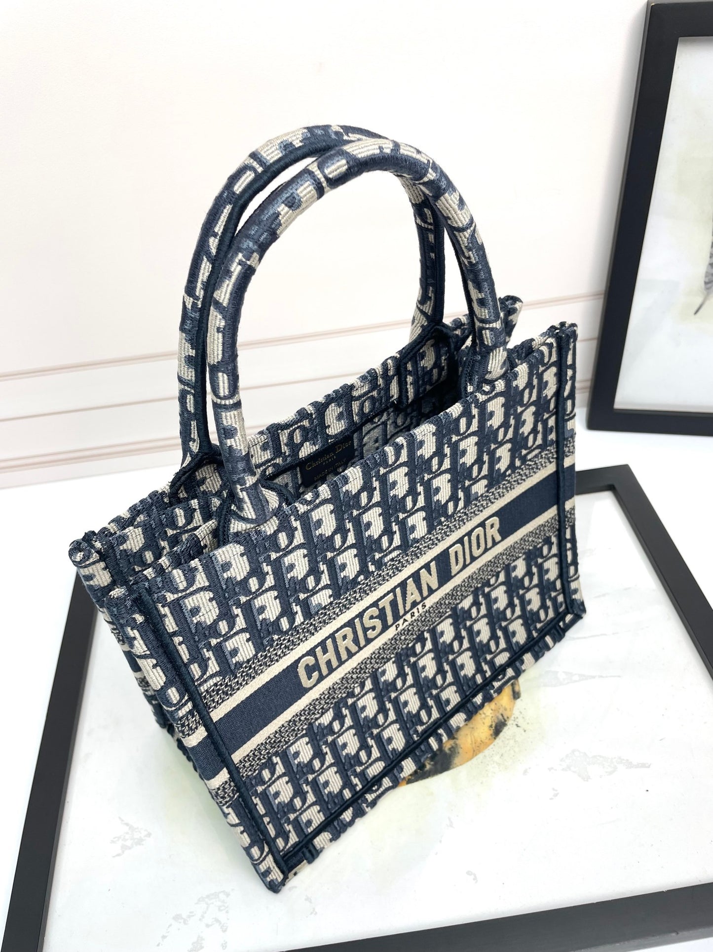 Christian Dior Blue Dior Oblique Embroidered Book Tote Bag