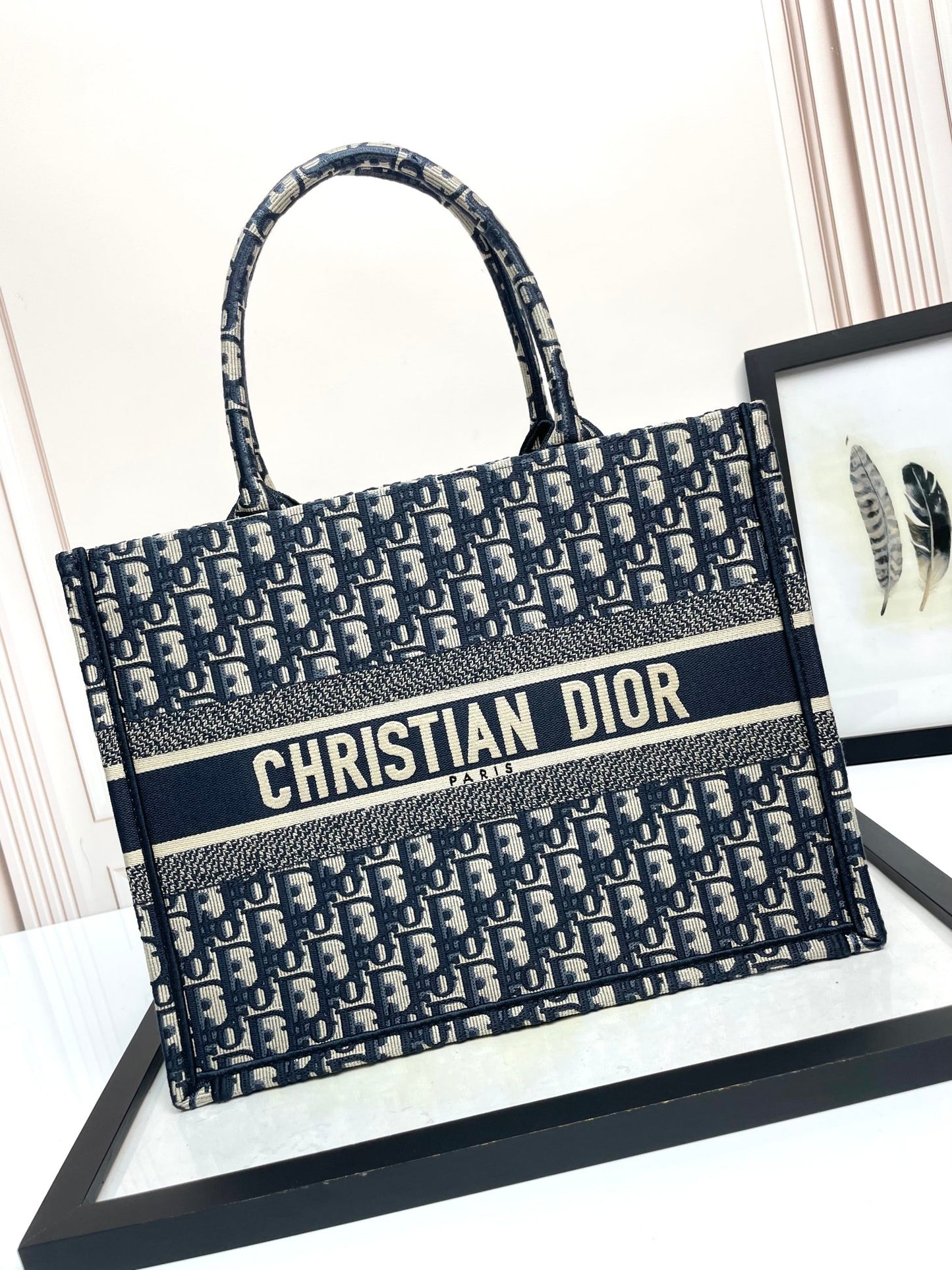 Christian Dior Large Book Tote Blue Dior Oblique Embroidery