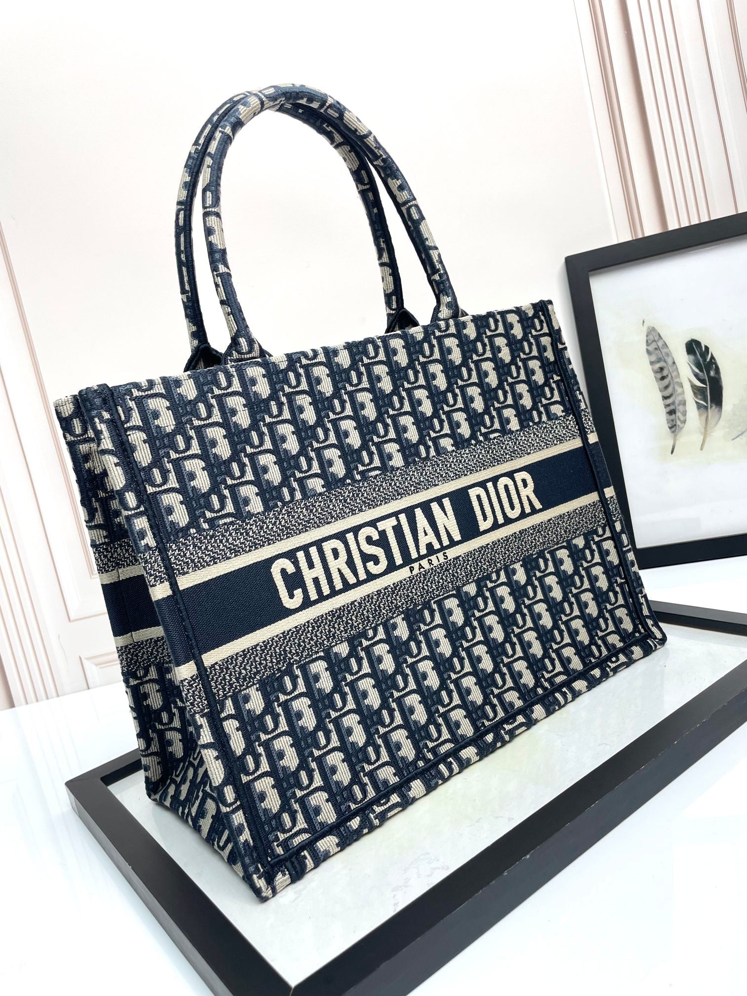 Dior Blue Monogram Canvas Tote Bag Embroidered Jacquard Shopper Handbag