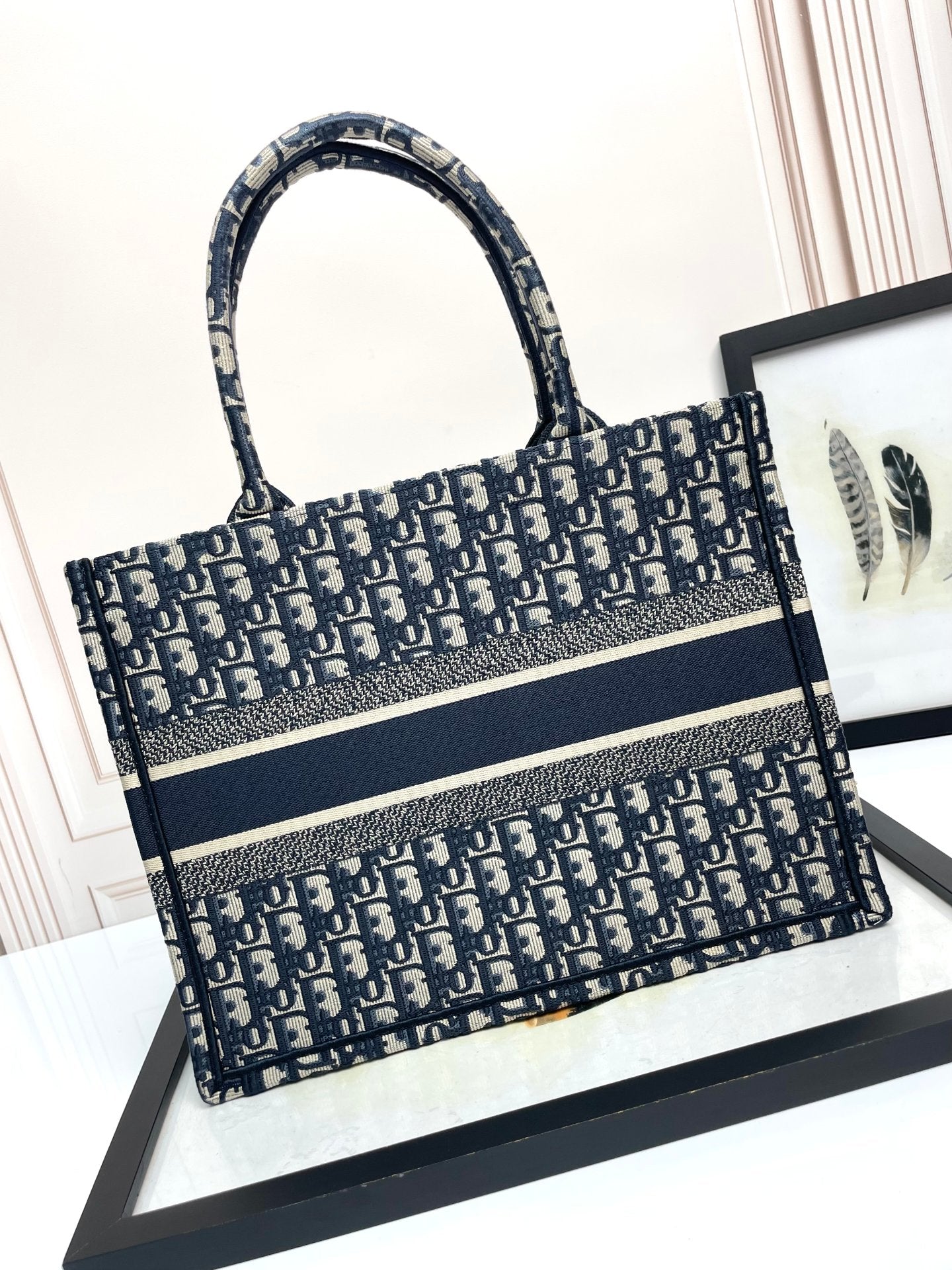 Christian Dior Blue Oblique Embroidery Large Book Tote Bag