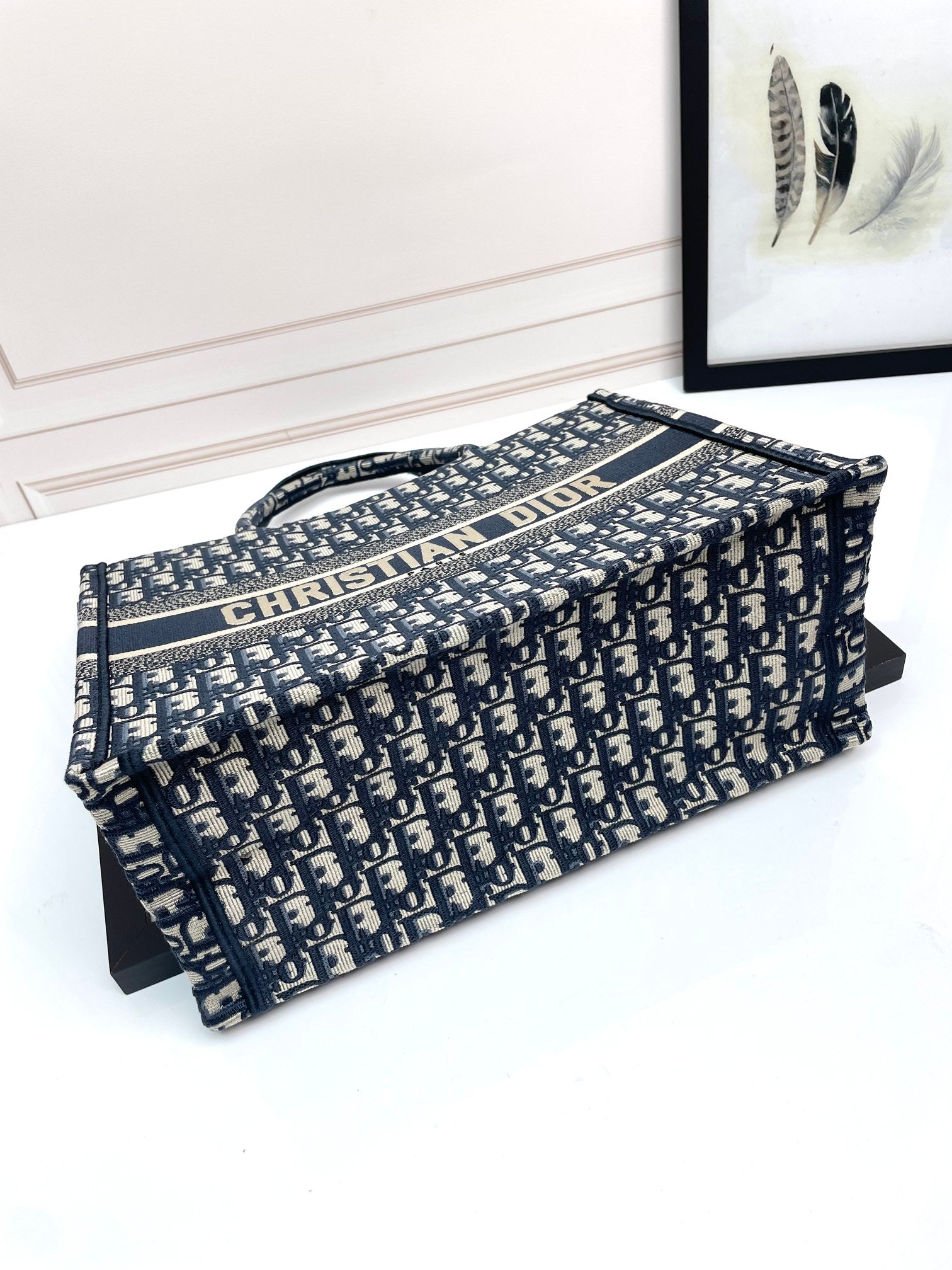 Christian Dior Blue Oblique Embroidery Large Book Tote Bag