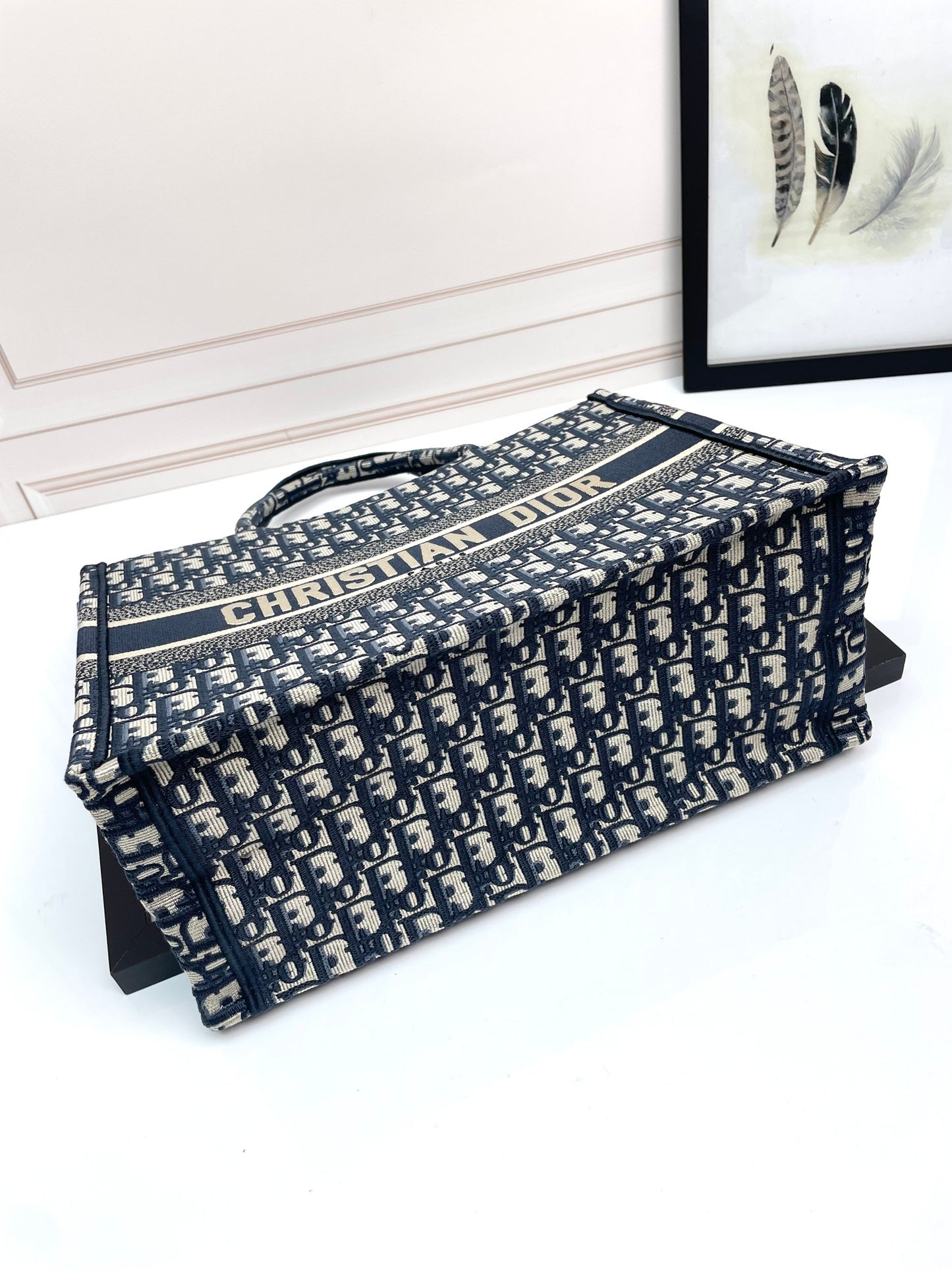 Christian Dior Large Book Tote Blue Dior Oblique Embroidery
