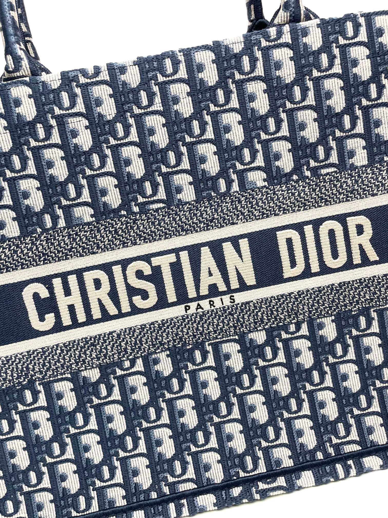 Christian Dior Blue Oblique Embroidery Large Book Tote Bag