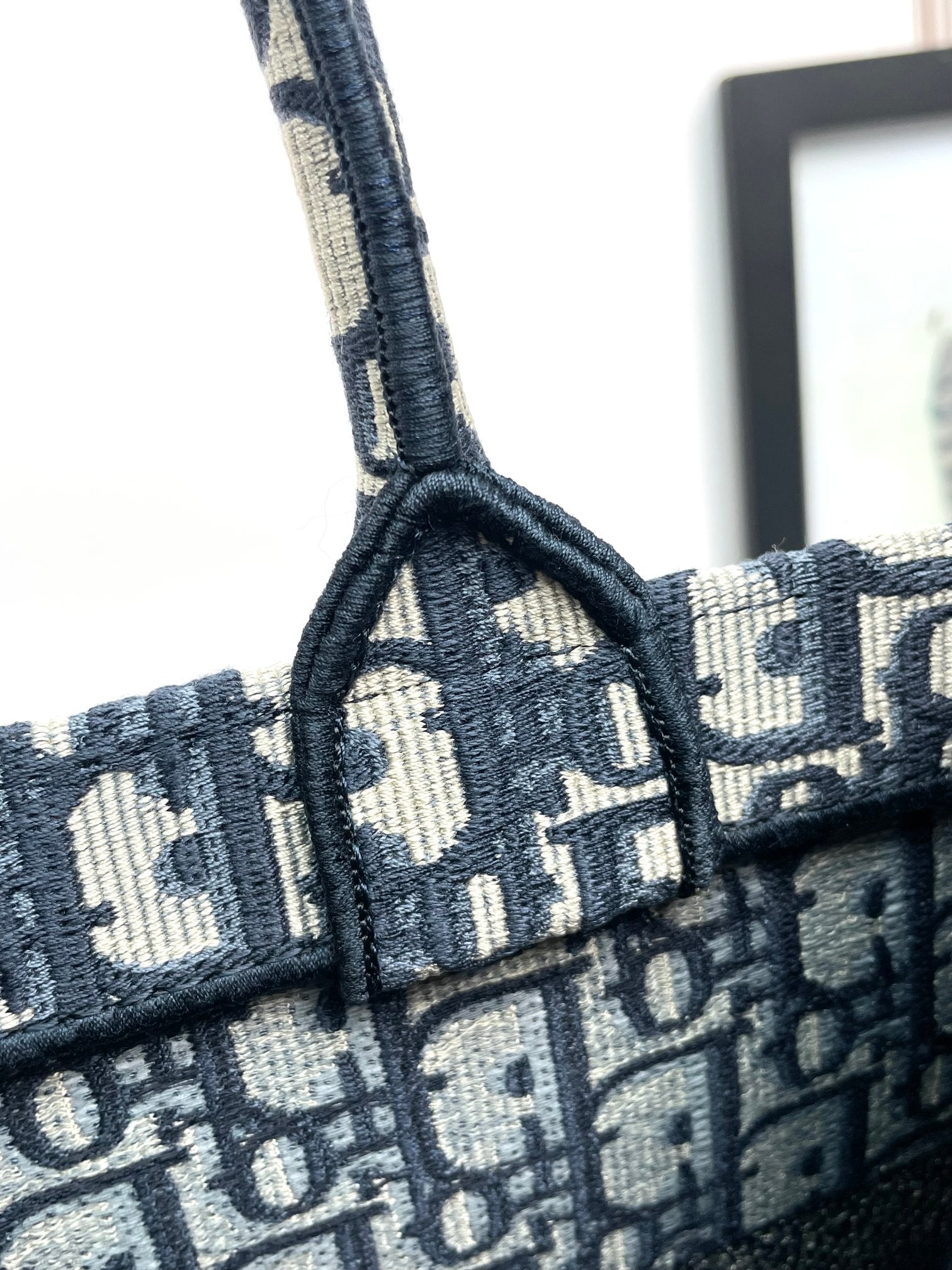 Christian Dior Blue Oblique Embroidery Large Book Tote Bag