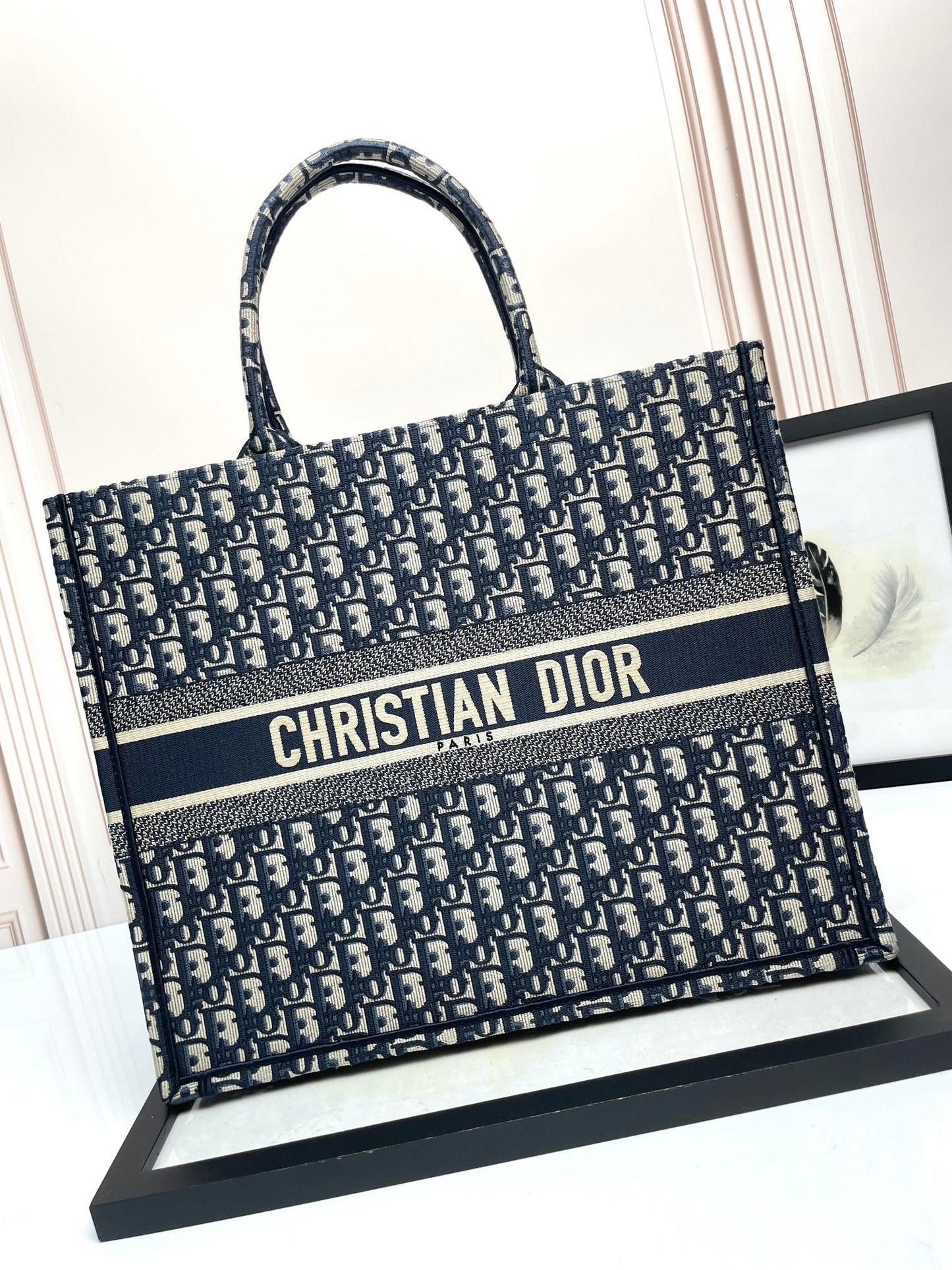Christian Dior Oblique Embroidered Book Tote Bag - Blue Canvas Large
