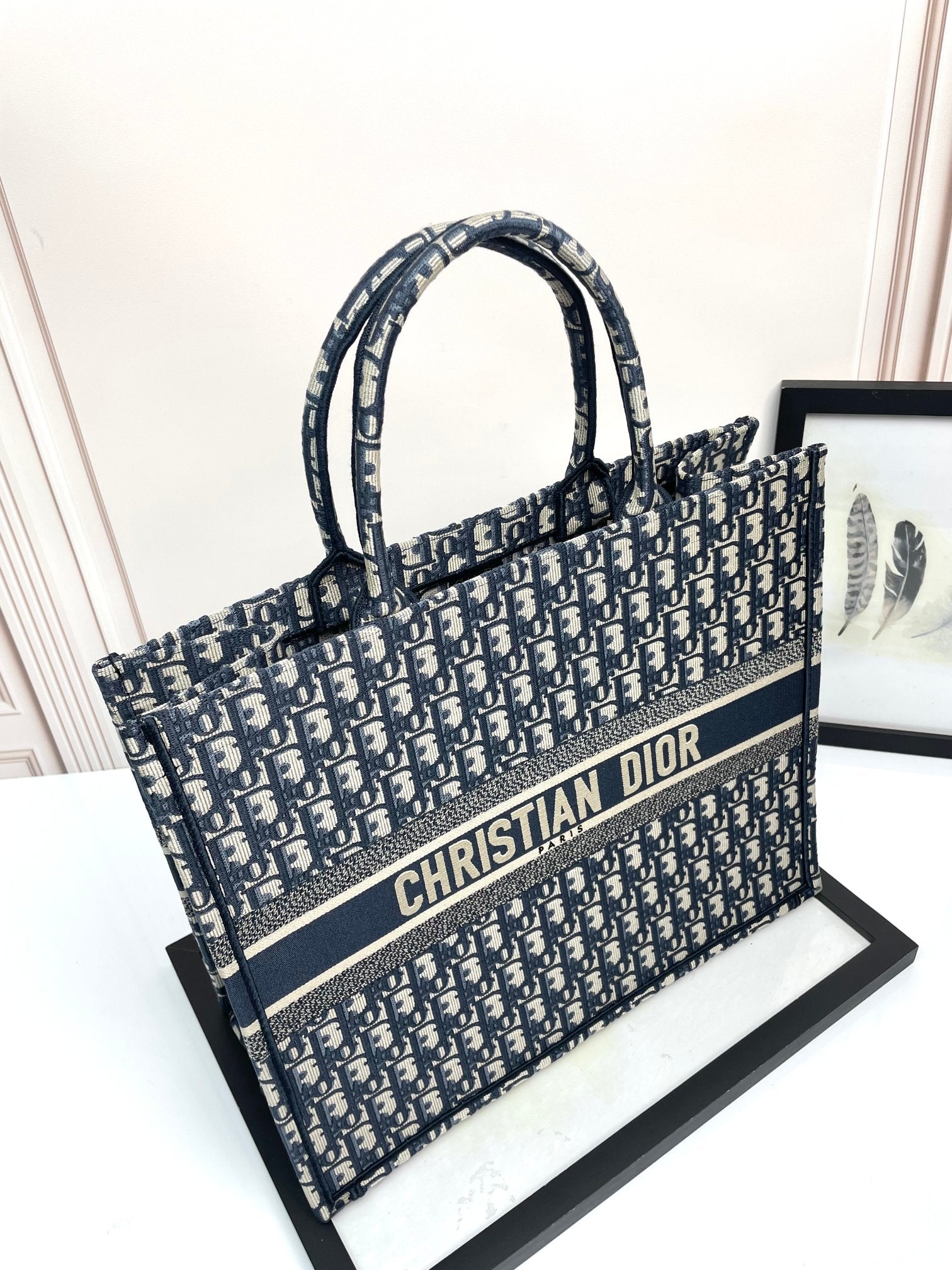 Christian Dior Oblique Embroidered Book Tote Bag - Blue Canvas Large
