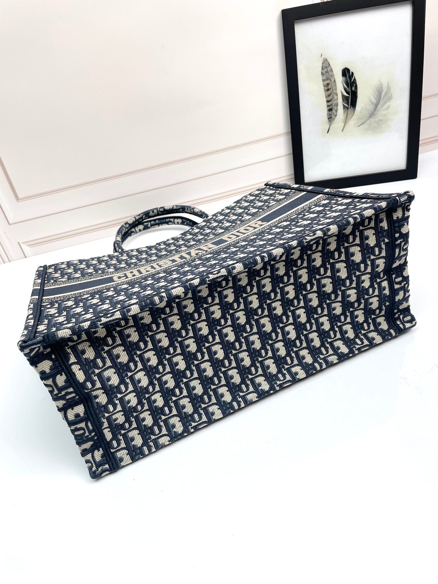 Dior Classic Navy Blue Monogram Embroidered Canvas Tote Bag