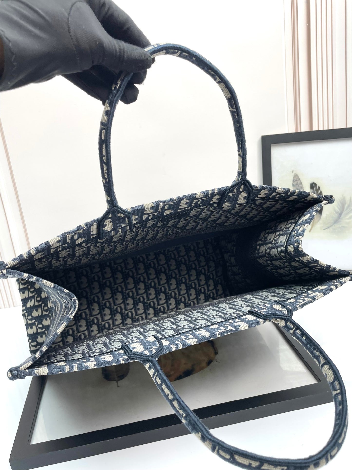 Christian Dior Oblique Embroidered Book Tote Bag - Blue Canvas Large