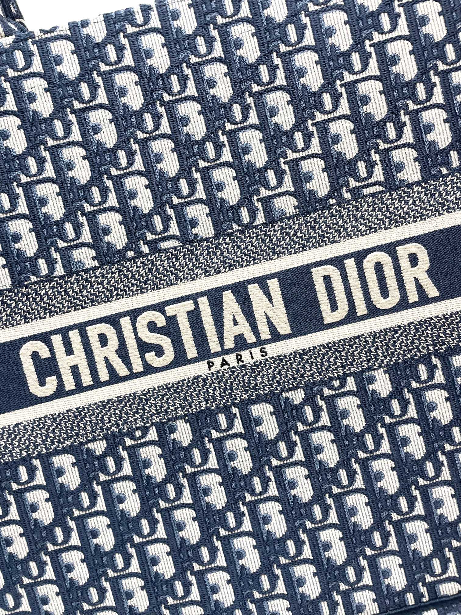 Christian Dior Oblique Embroidered Book Tote Bag - Blue Canvas Large