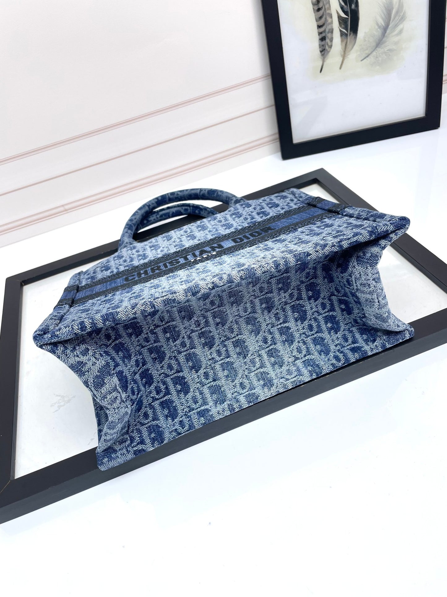 Dior Book Tote Blue Dior Oblique Embroidery Denim Handbag