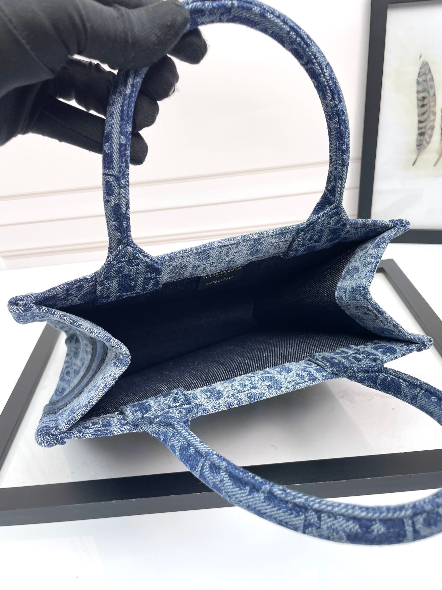 Dior Book Tote Blue Dior Oblique Embroidery Denim Handbag