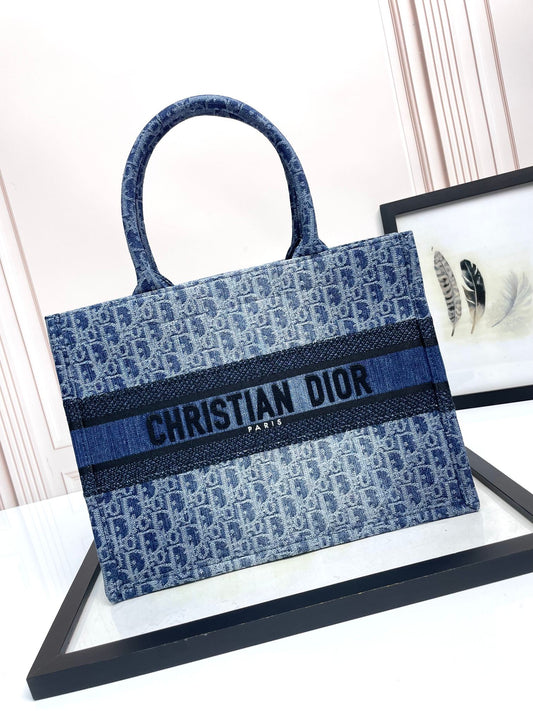 Christian Dior Book Tote Blue Denim Dior Oblique Embroidery Handbag