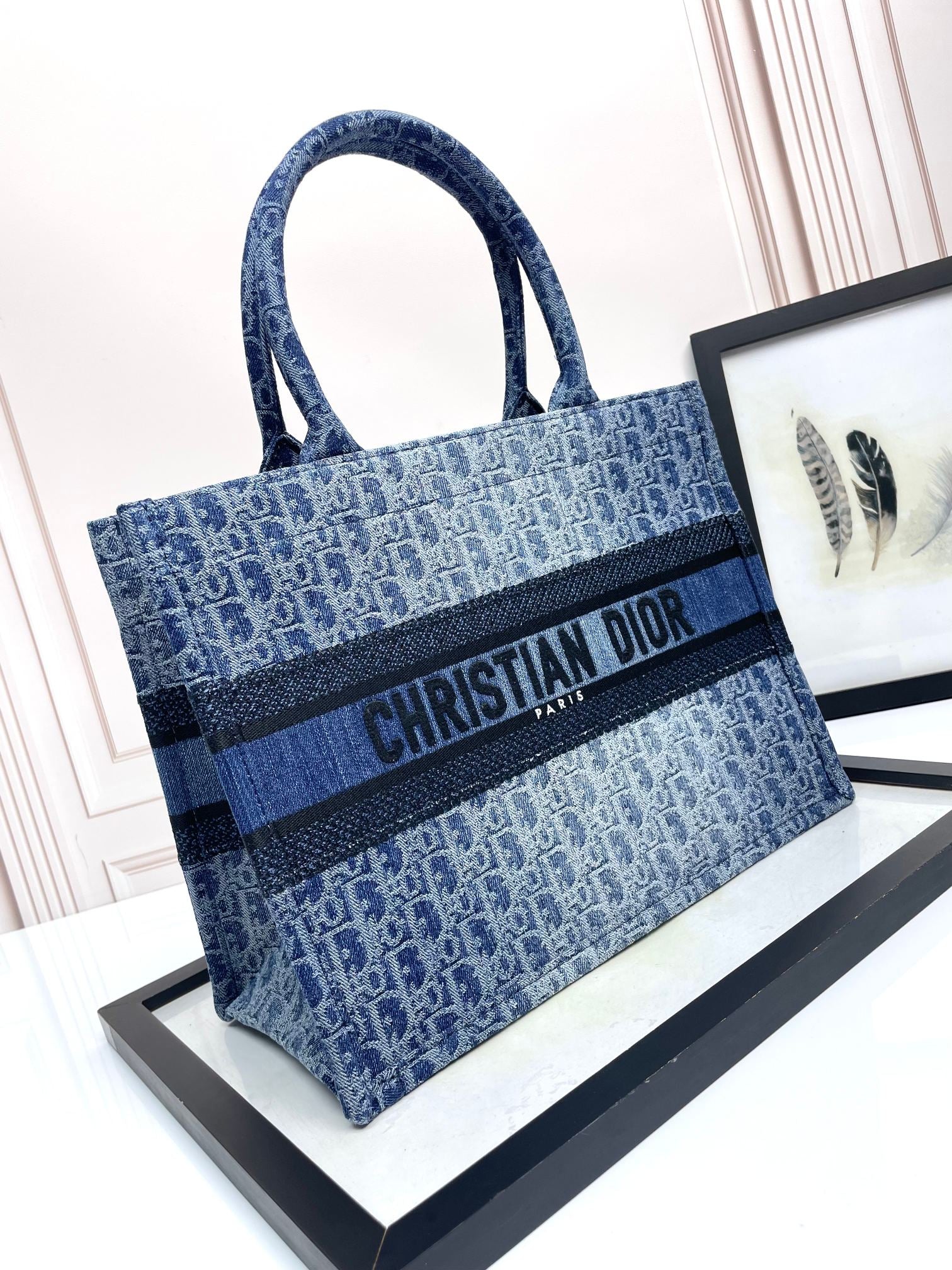 Christian Dior Blue Oblique Book Tote - Washed Denim Canvas Bag