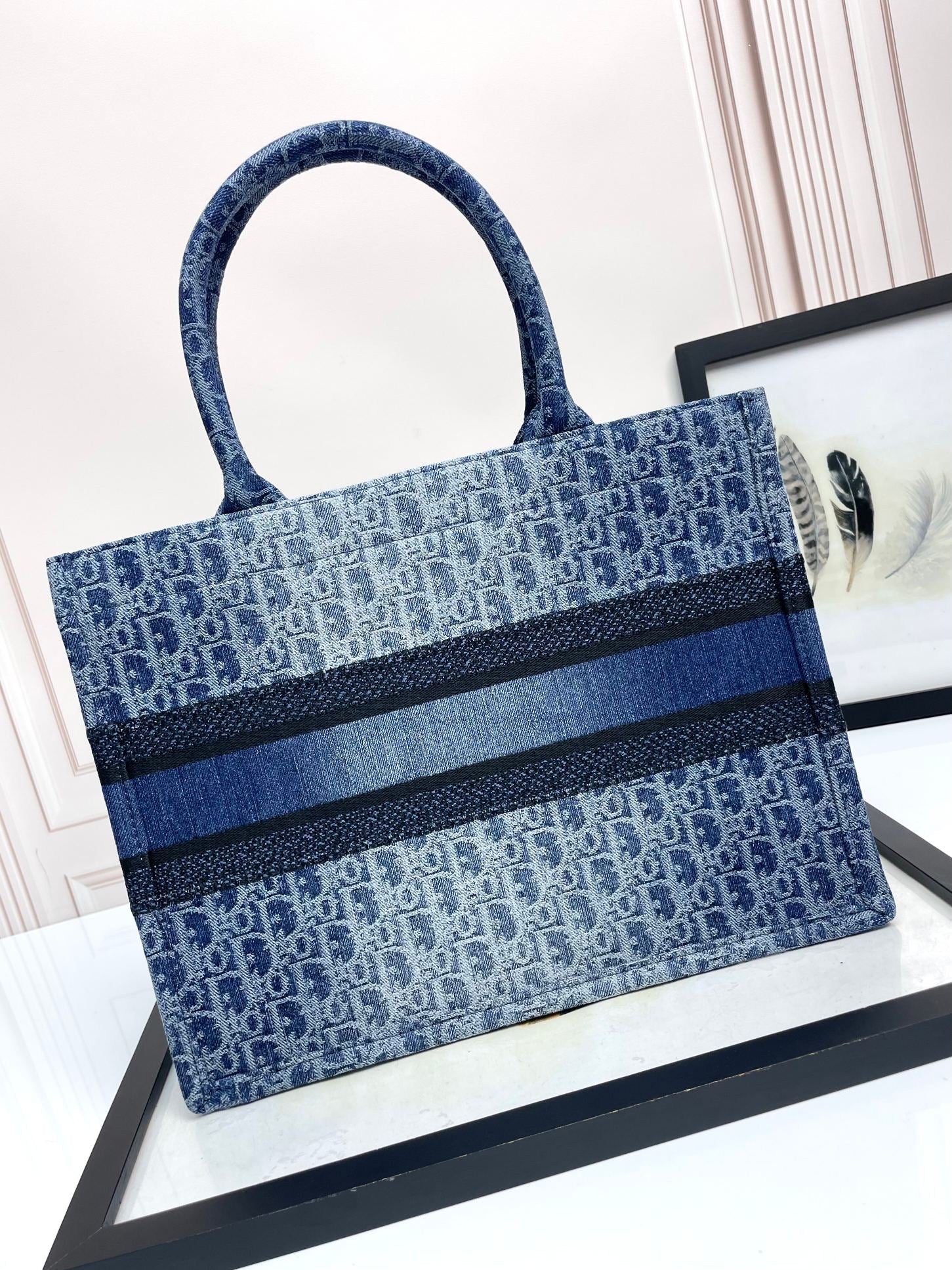 Christian Dior Blue Oblique Book Tote - Washed Denim Canvas Bag