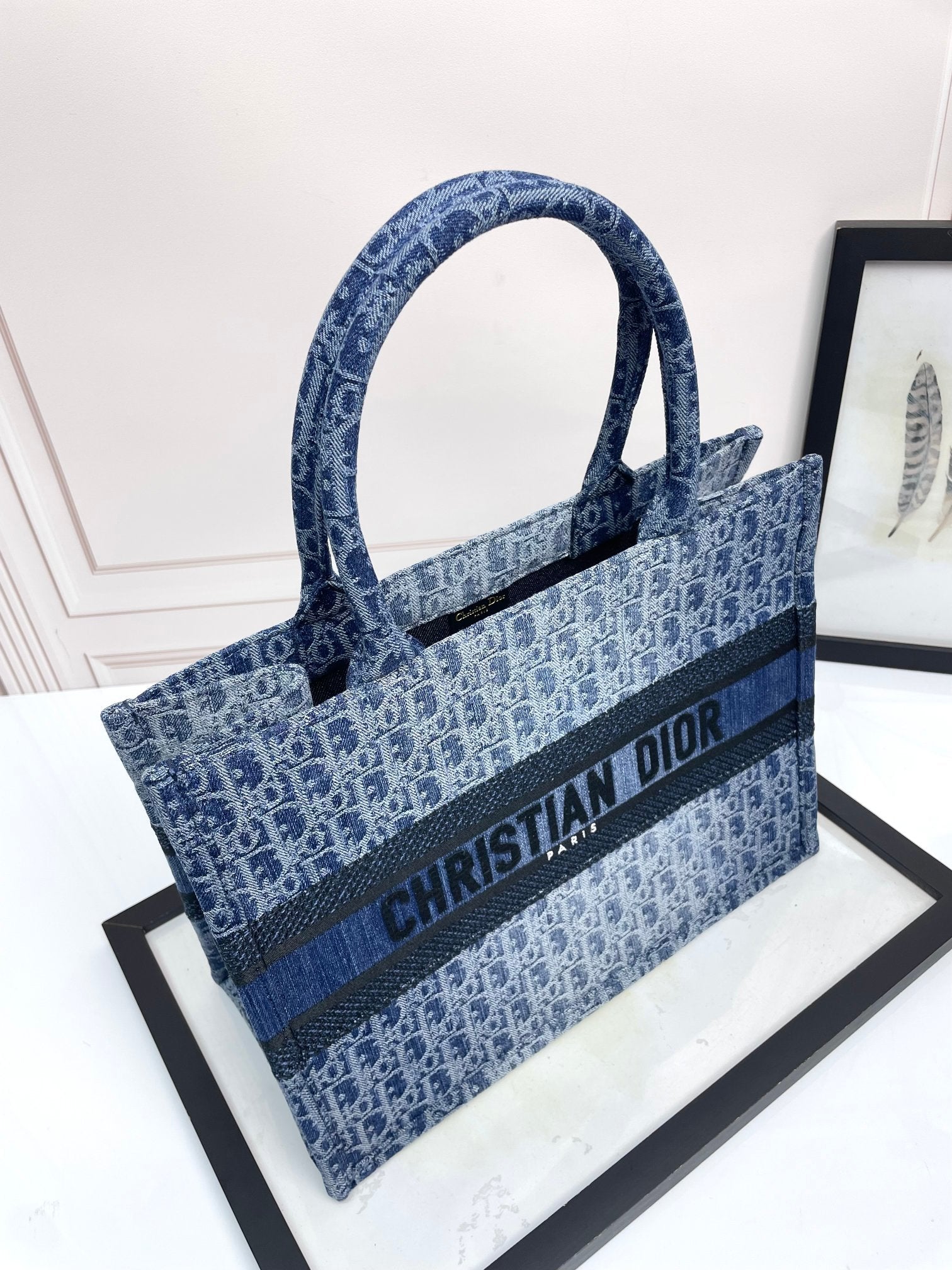 Christian Dior Blue Oblique Book Tote - Washed Denim Canvas Bag