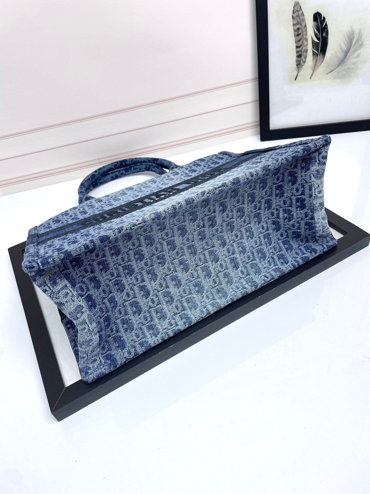 Christian Dior Book Tote Blue Denim Dior Oblique Embroidery Handbag