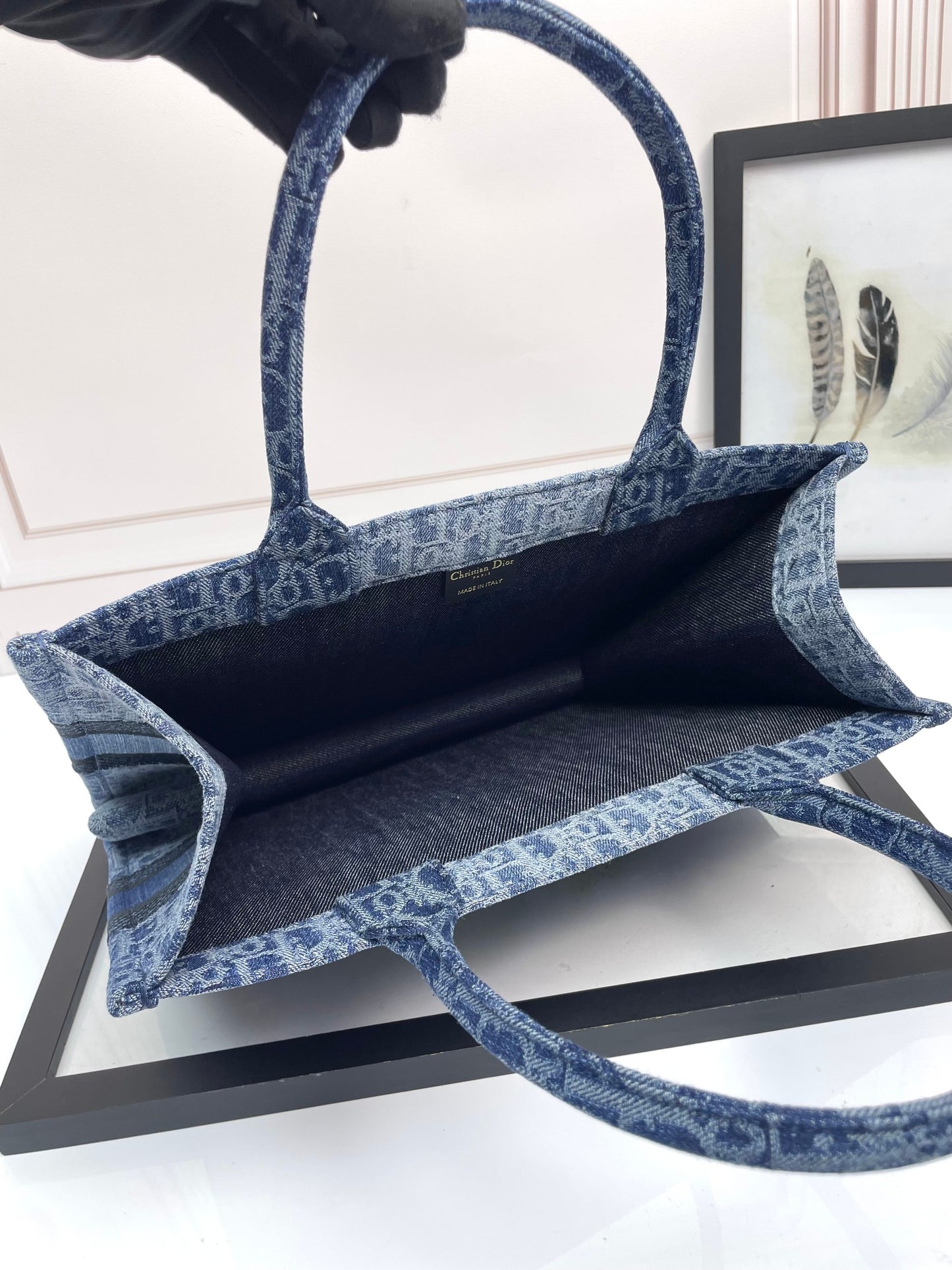 Christian Dior Book Tote Blue Denim Dior Oblique Embroidery Handbag