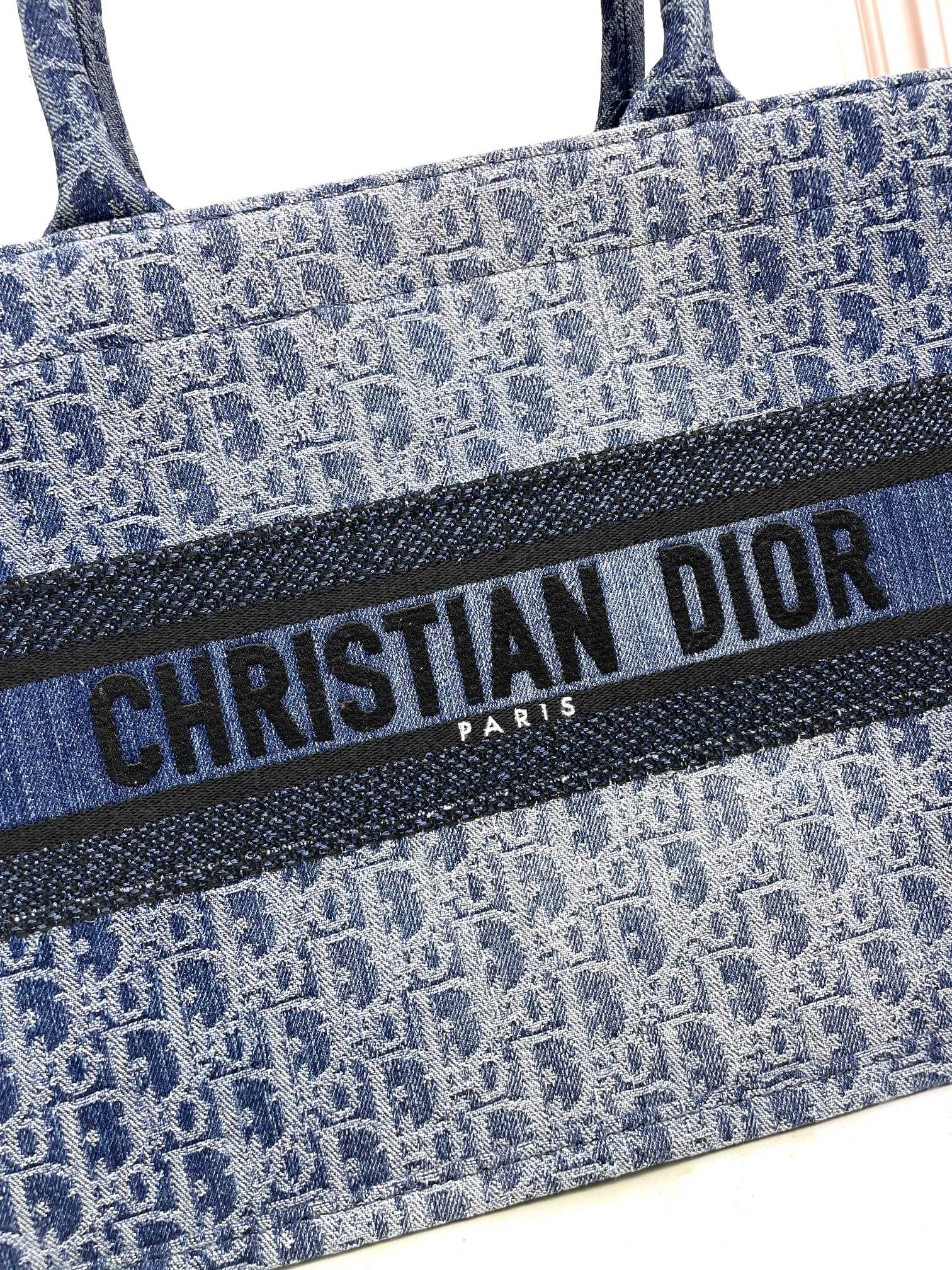 Christian Dior Blue Oblique Book Tote - Washed Denim Canvas Bag