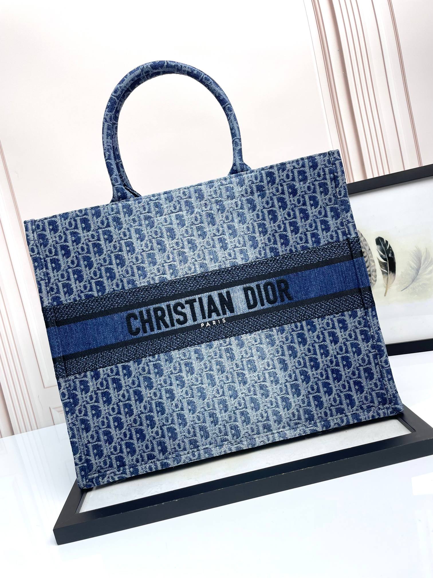 Christian Dior Book Tote Blue Dior Oblique Denim Embroidery Bag