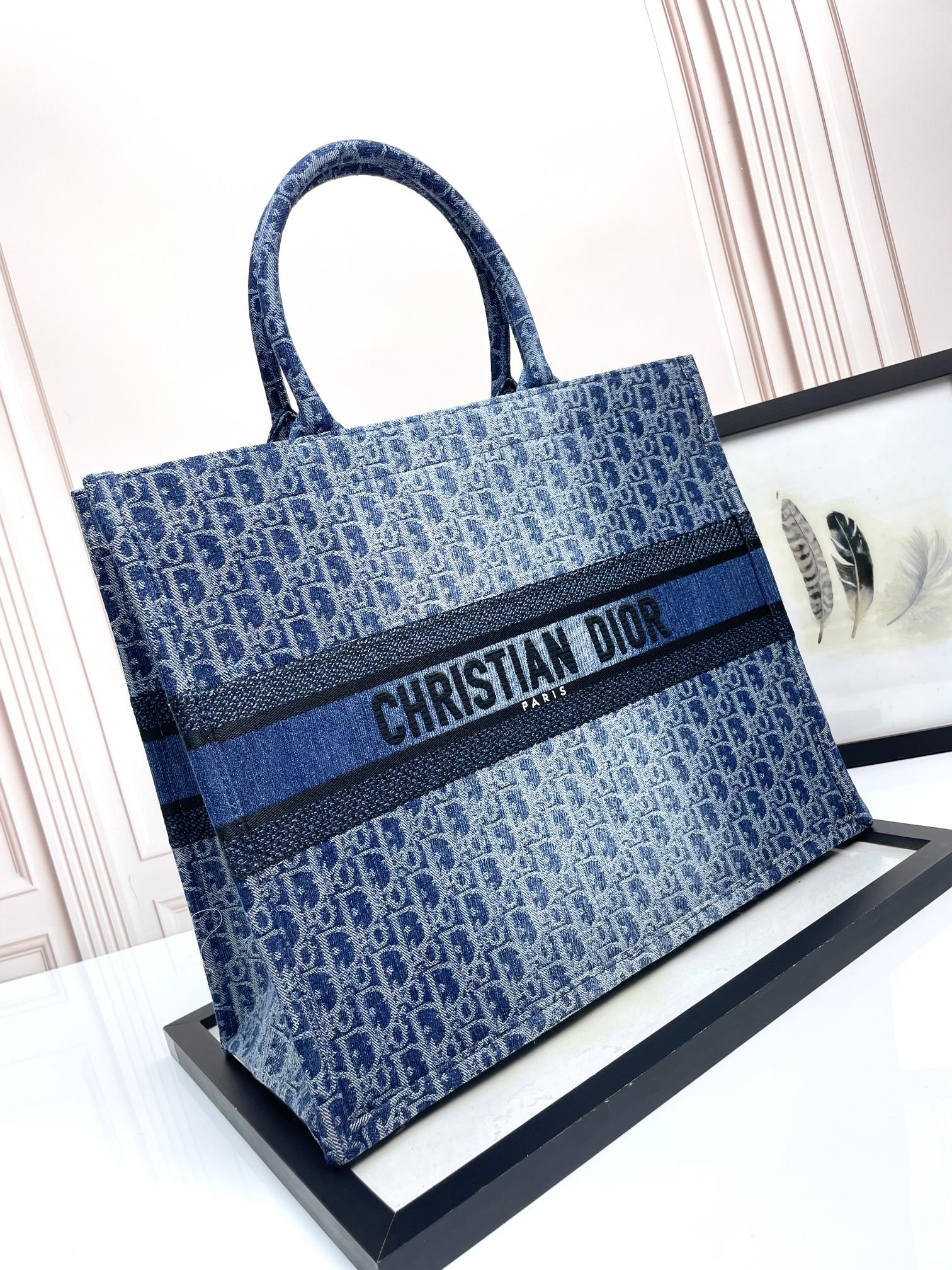 Christian Dior Book Tote Blue Dior Oblique Denim Embroidery Bag