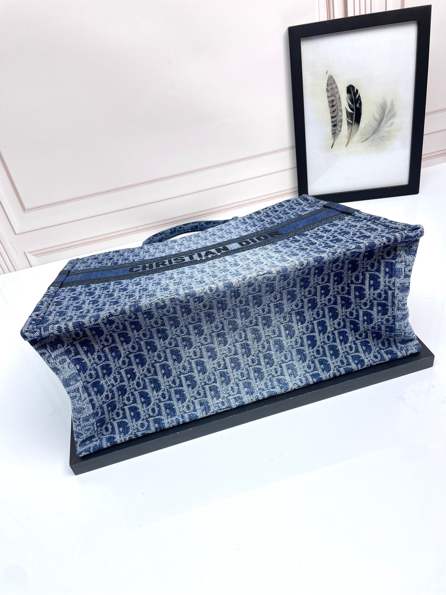 Christian Dior Blue Oblique Denim Book Tote Bag - Large Canvas Handbag