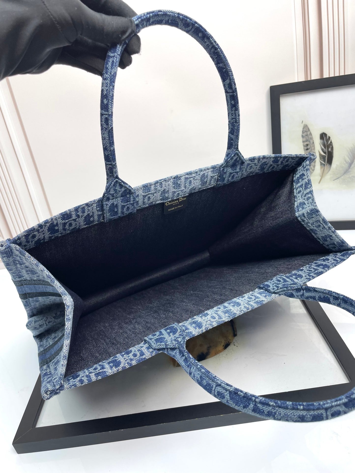 Christian Dior Blue Oblique Denim Book Tote Bag - Large Canvas Handbag