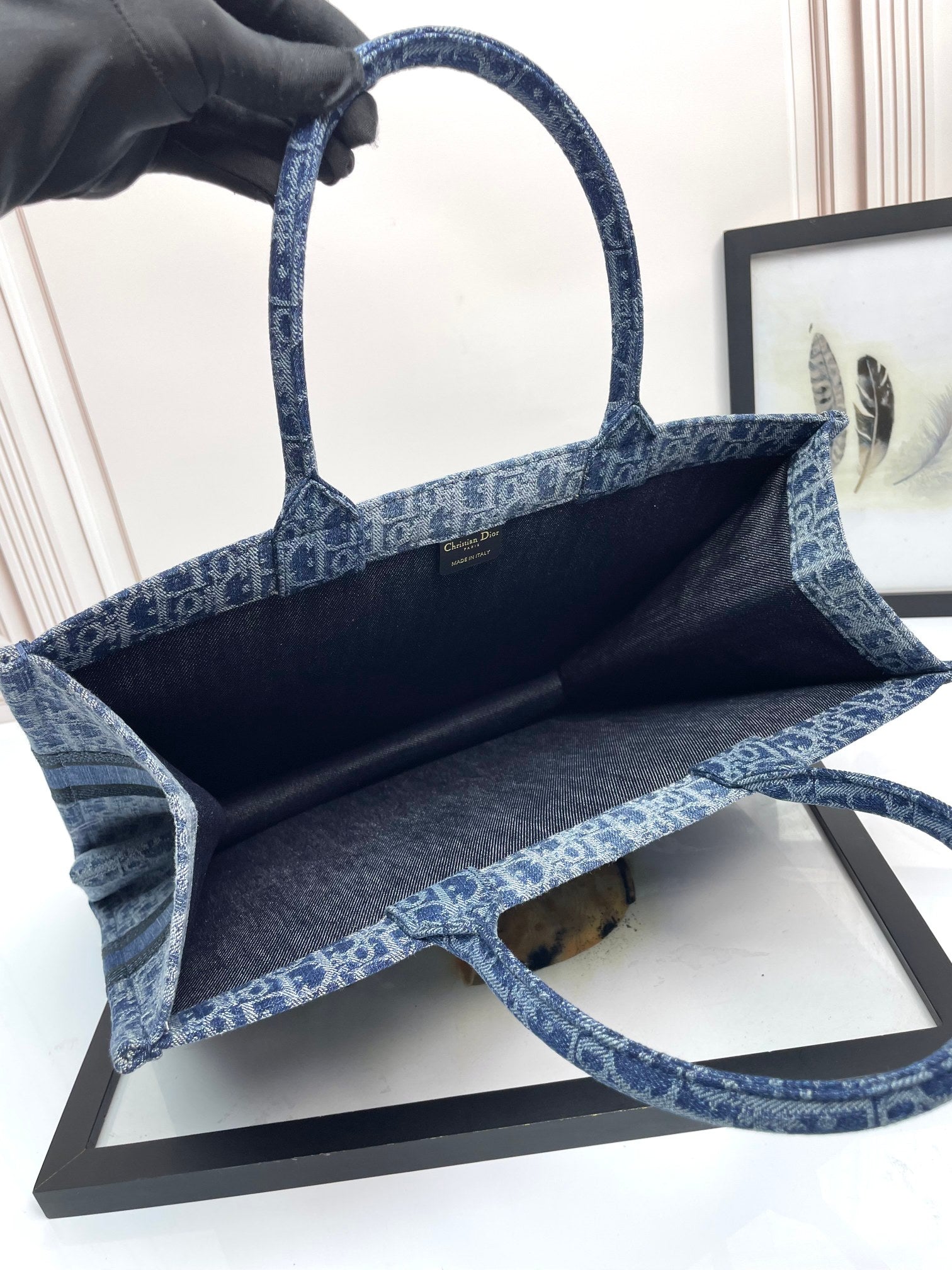Christian Dior Blue Oblique Denim Book Tote Bag - Large Canvas Handbag