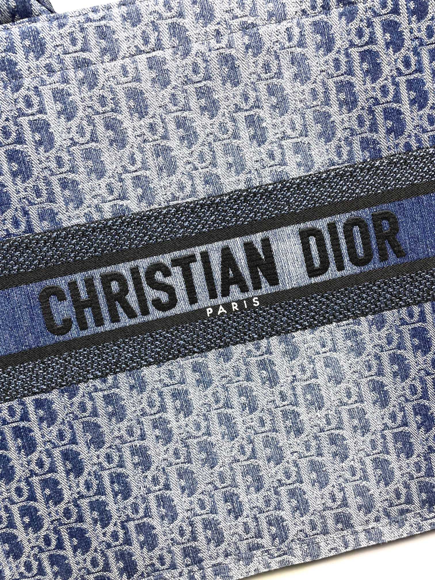 Christian Dior Blue Oblique Denim Book Tote Bag - Large Canvas Handbag