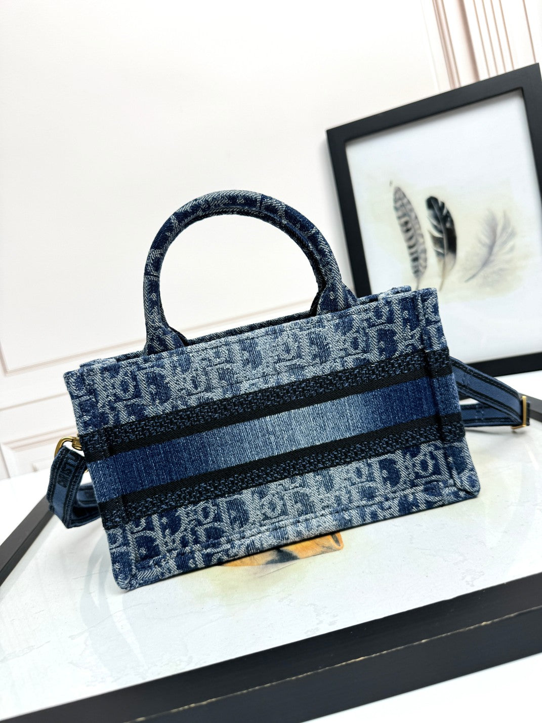 Christian Dior Mini Book Tote Blue Oblique Denim Handbag with Strap