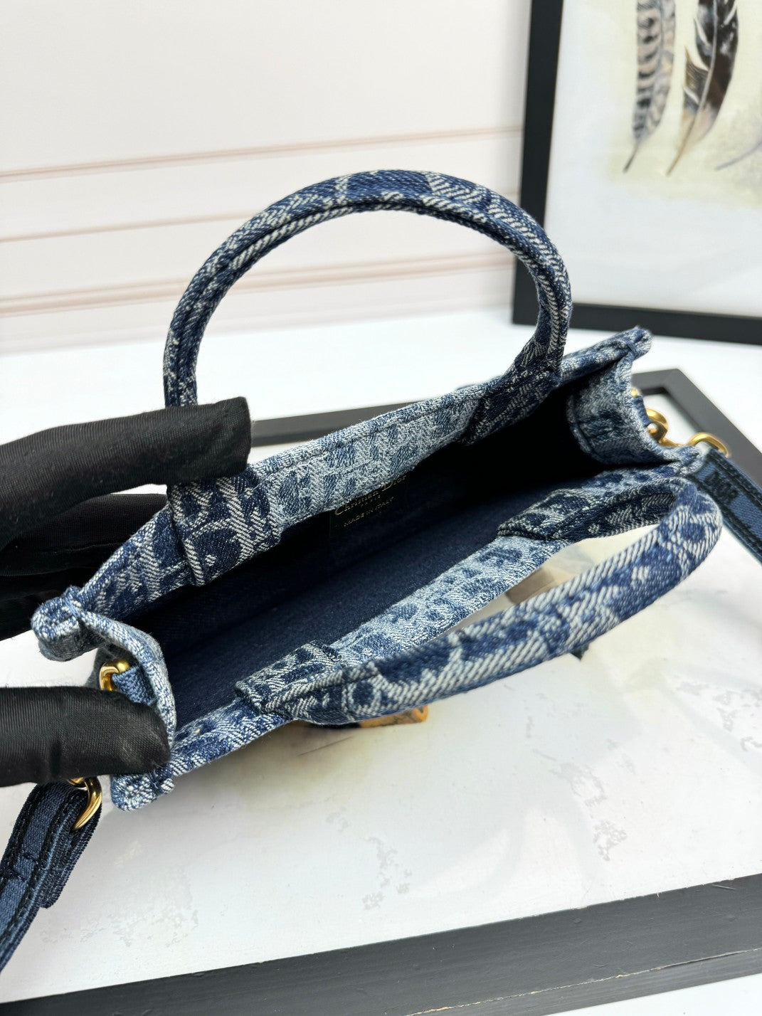 Christian Dior Mini Book Tote with Strap - Blue Dior Oblique Embroidery